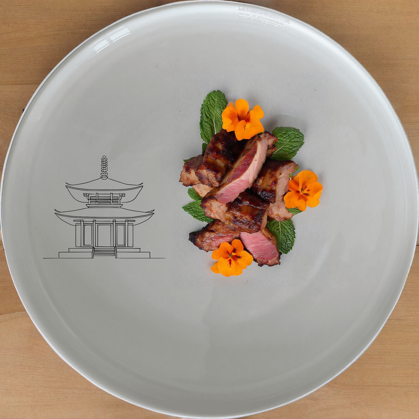 Abstract Japanese Shinto Temple Dinner Plate Set of 4 - Range 2 is a unique and stylish dinner plate set featuring an abstract Japanese Shinto temple design.