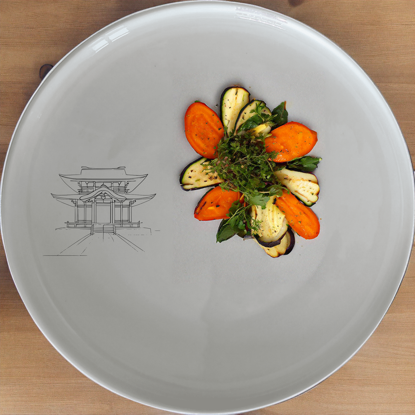 Abstract Japanese Shinto Temple Side Plate Set of 4 - Range 1 is a stylish and modern dinnerware set perfect for any dining occasion.
