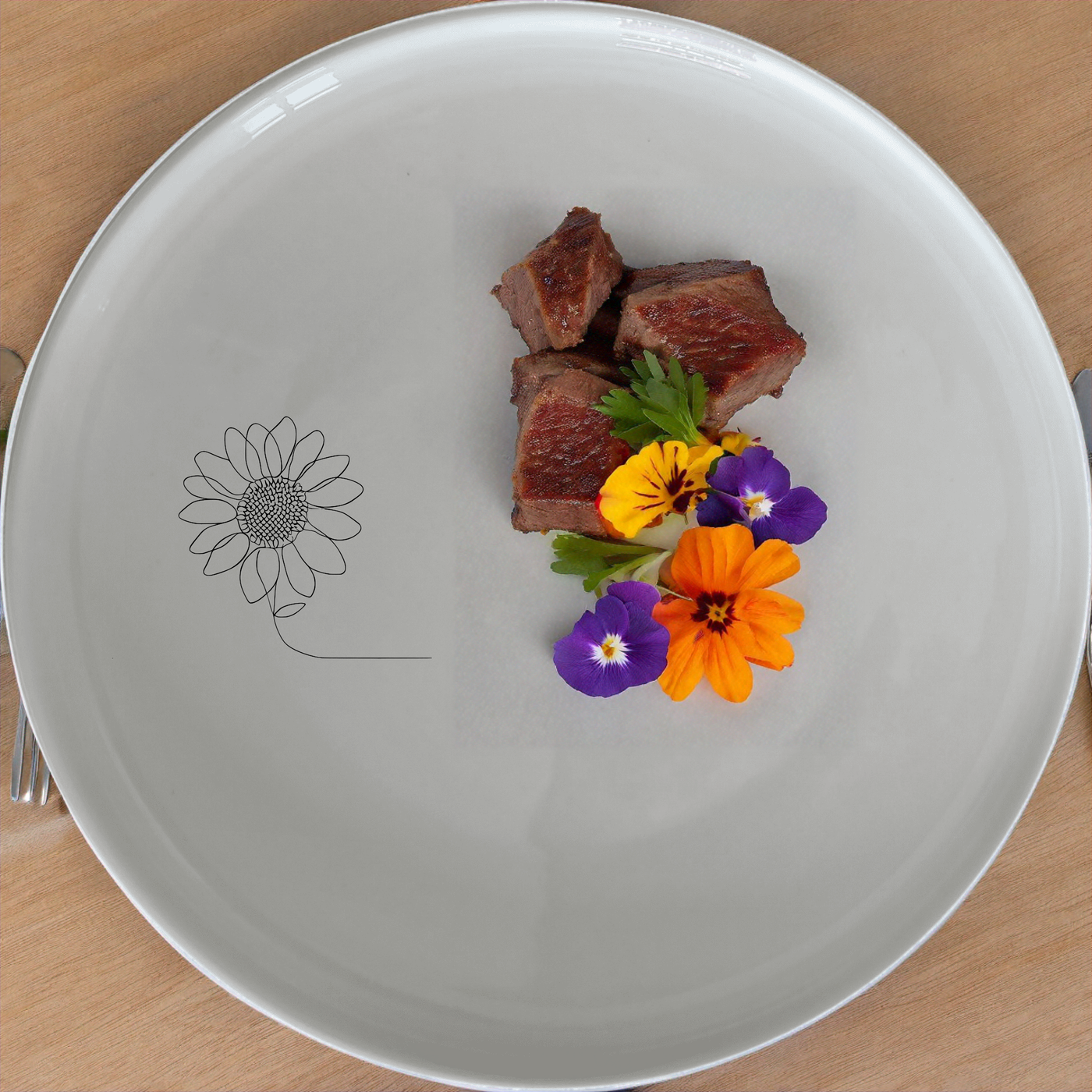 The Detailed Sun Flower Dinner Set of 12 - Range 1 features elegant floral designs, perfect for any dining occasion.