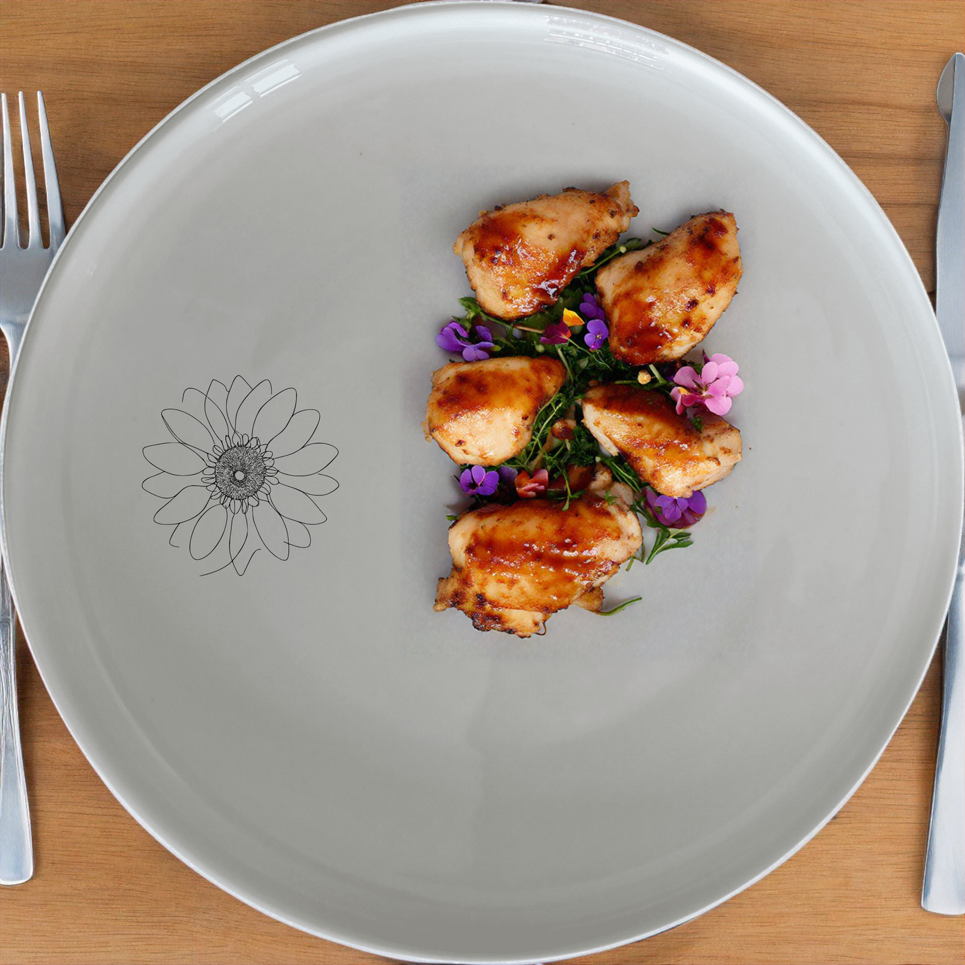 Sun Flower Dinner Plate Set of 4 - Range 4 is a stunning set of four dinner plates featuring a delicate sun flower design, perfect for any dining occasion.