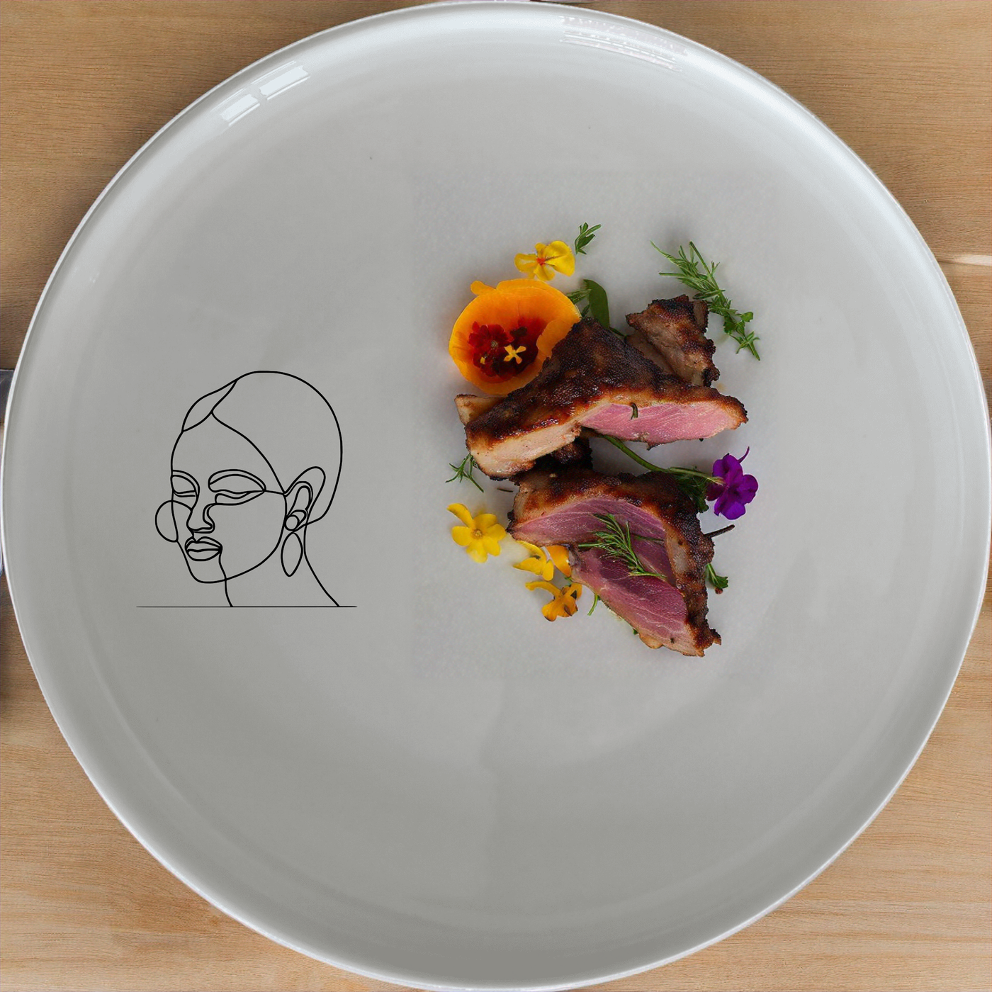 The Face of Maasi Young Woman Dinner Set of 12 - Range 1 is a stunning collection of ceramic dinnerware featuring elegant line art designs. Perfect for modern dining, this set includes dinner plates, side plates, and bowls, all crafted with high-quality ceramic for durability and style.