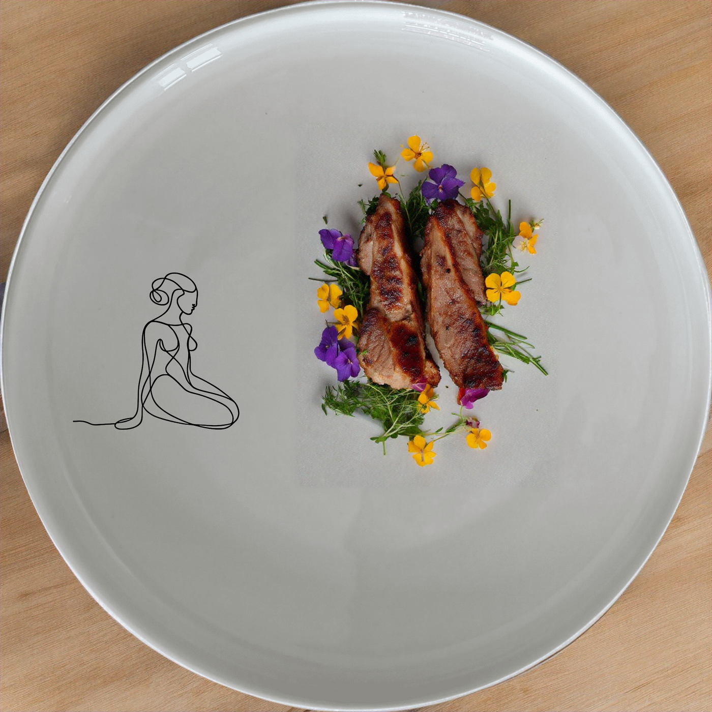 Abstract Human Soul Dinner Set of 12 - Range 3 features minimalist designs perfect for modern dining. This set includes dinner plates, side plates, and bowls, each with a unique abstract silhouette.