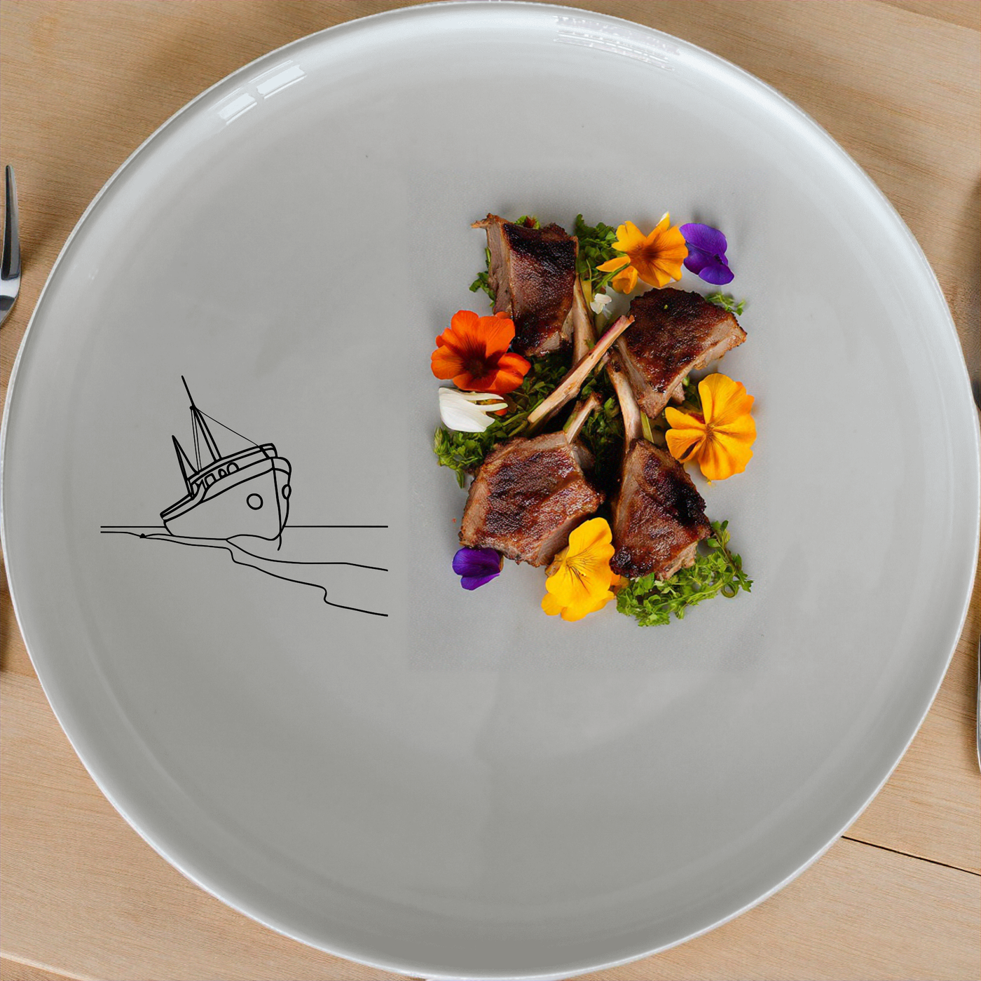 The Wreck Deserted Beach Dinner Plate Set of 4 - Range 3 features a serene beach scene with a shipwreck, perfect for adding a touch of nautical charm to your dining table.
