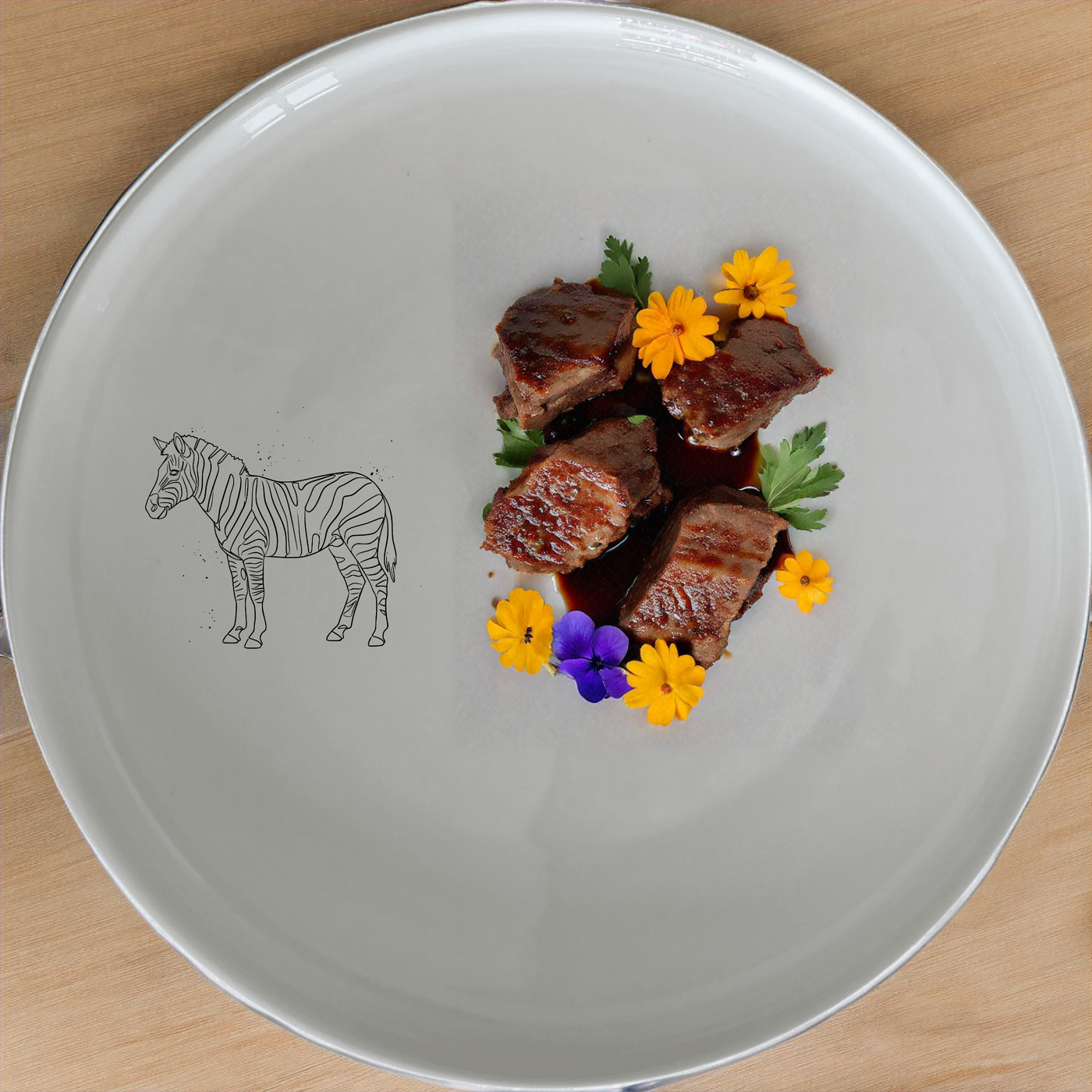 The Zebra Line Art Dinner Set of 12 features elegant zebra designs on white ceramic plates, bowls, and side plates for a stylish dining experience.