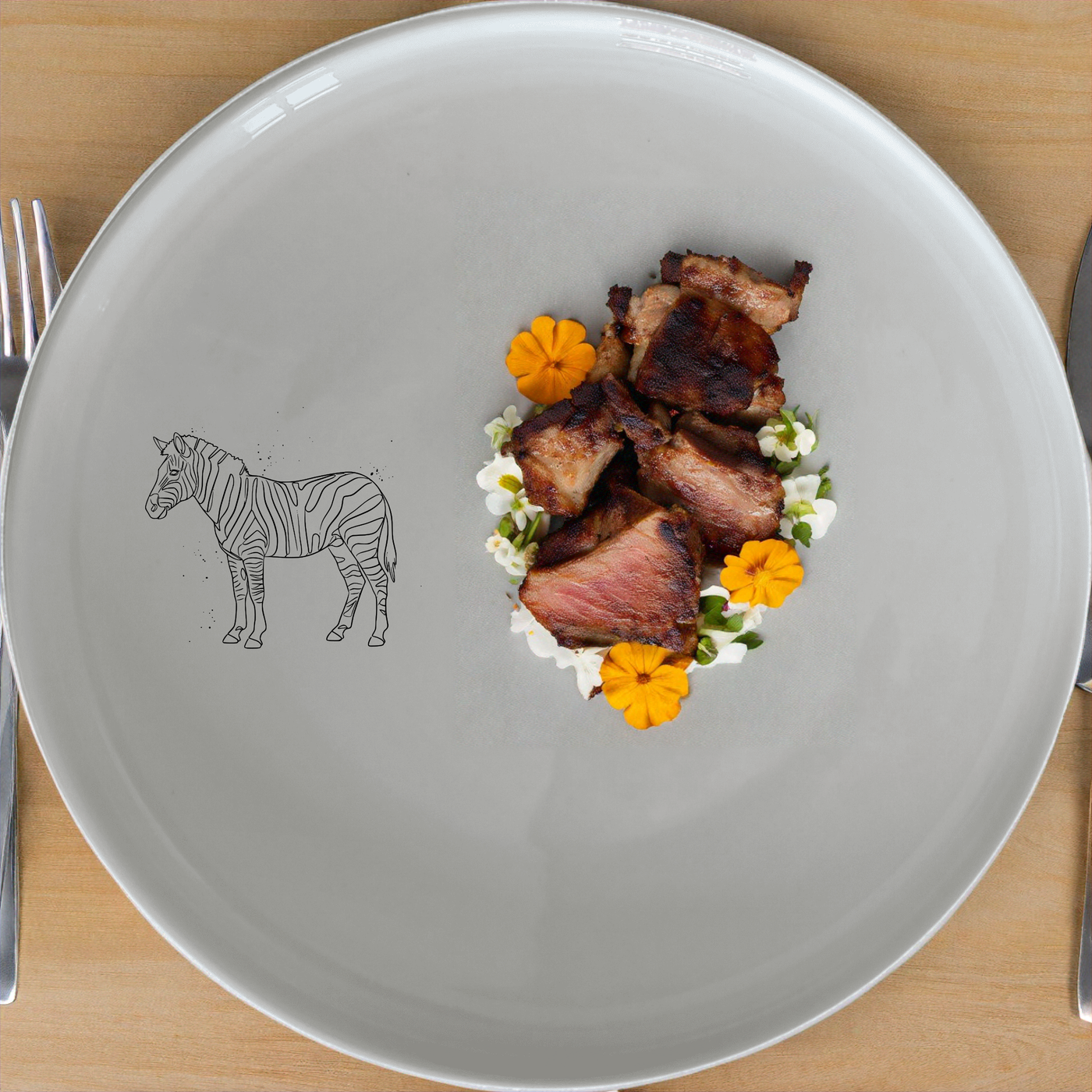 Zebra Line Art Side Plate Set of 4 - Range 1 adds a modern touch to your dining table with sleek zebra illustrations.