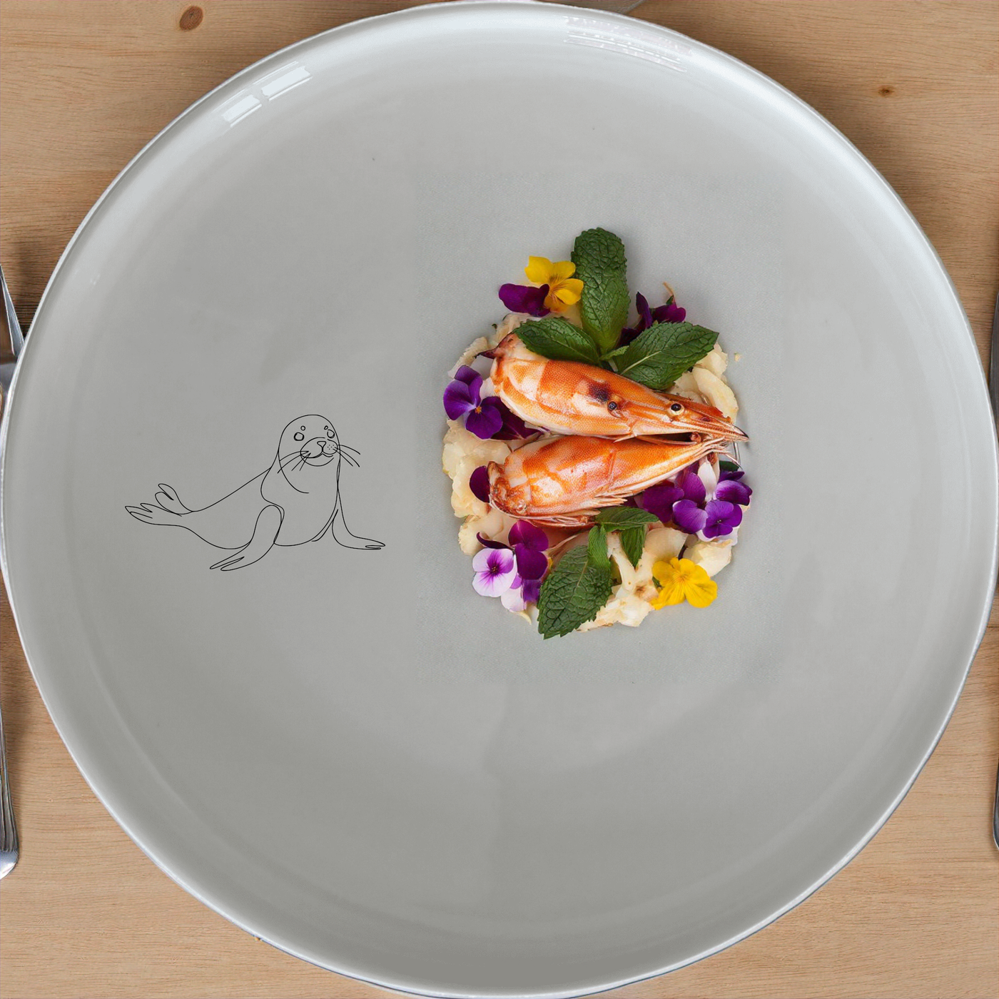 Harbour Seal Side Plate Set of 4 - Range 1 features charming harbour seal designs on elegant white ceramic plates.