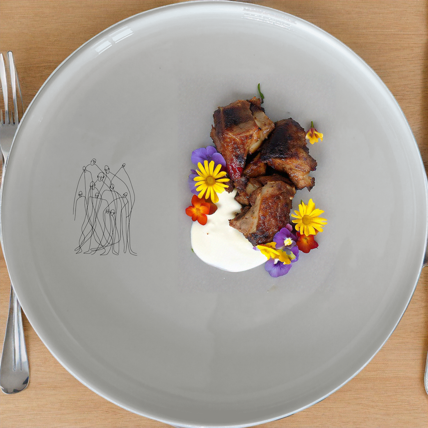 Intertwined Abstract Figures Standing Together Dinner Set of 12 - Range 1 offers a unique and artistic design for your dining experience.