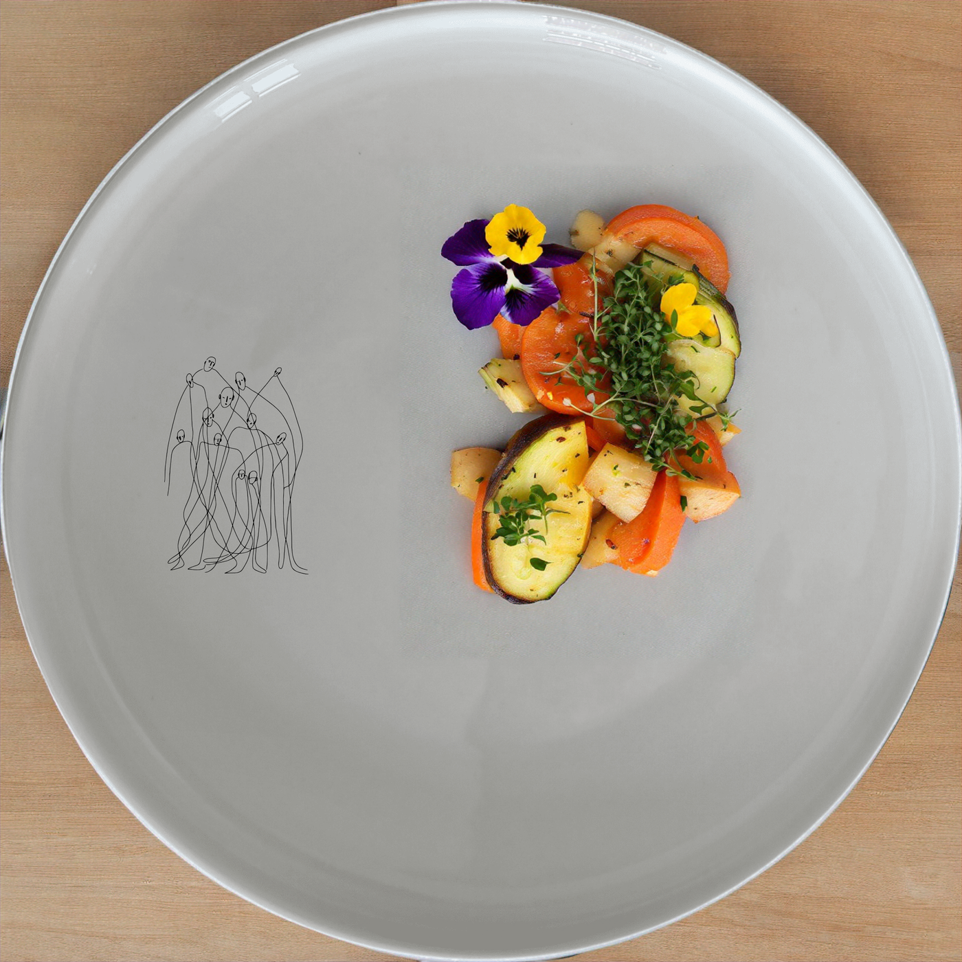 Abstract Figures Dinner Plate Set of 4 - Range 1 is a modern and artistic dinnerware set featuring abstract figures standing together. Perfect for contemporary dining settings.