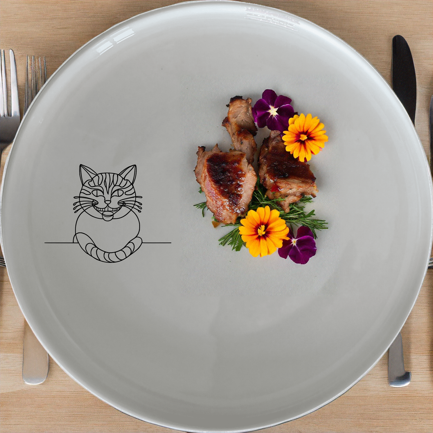 Cheshire Cat Dinner Plate Set of 4 - Range 1 is a charming and stylish dinner plate set featuring the iconic Cheshire Cat design.