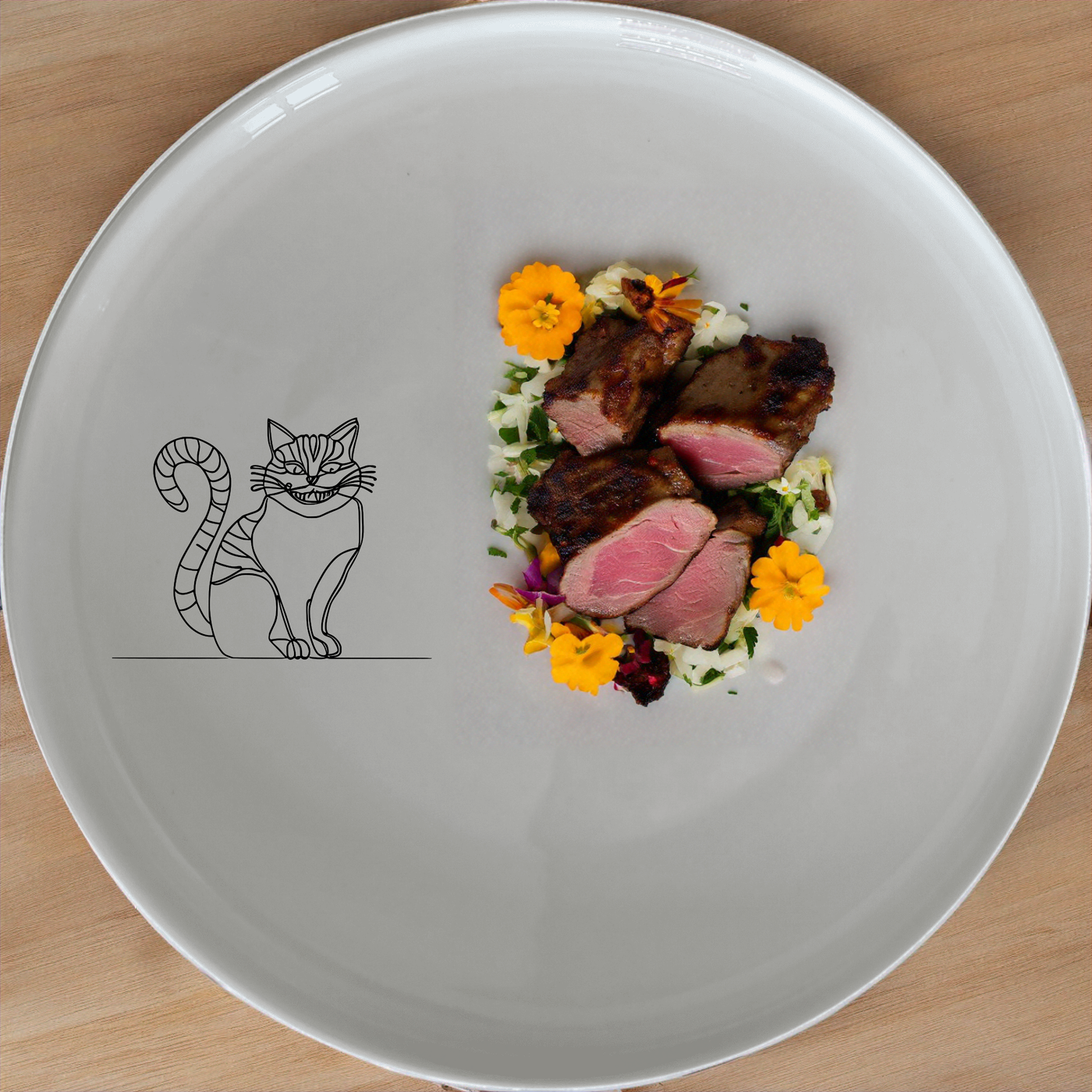 Wonderland Cheshire Cat Dinner Plate Set of 4 - Range 3 is a charming set of ceramic plates featuring the iconic Cheshire Cat from Alice's Adventures in Wonderland.