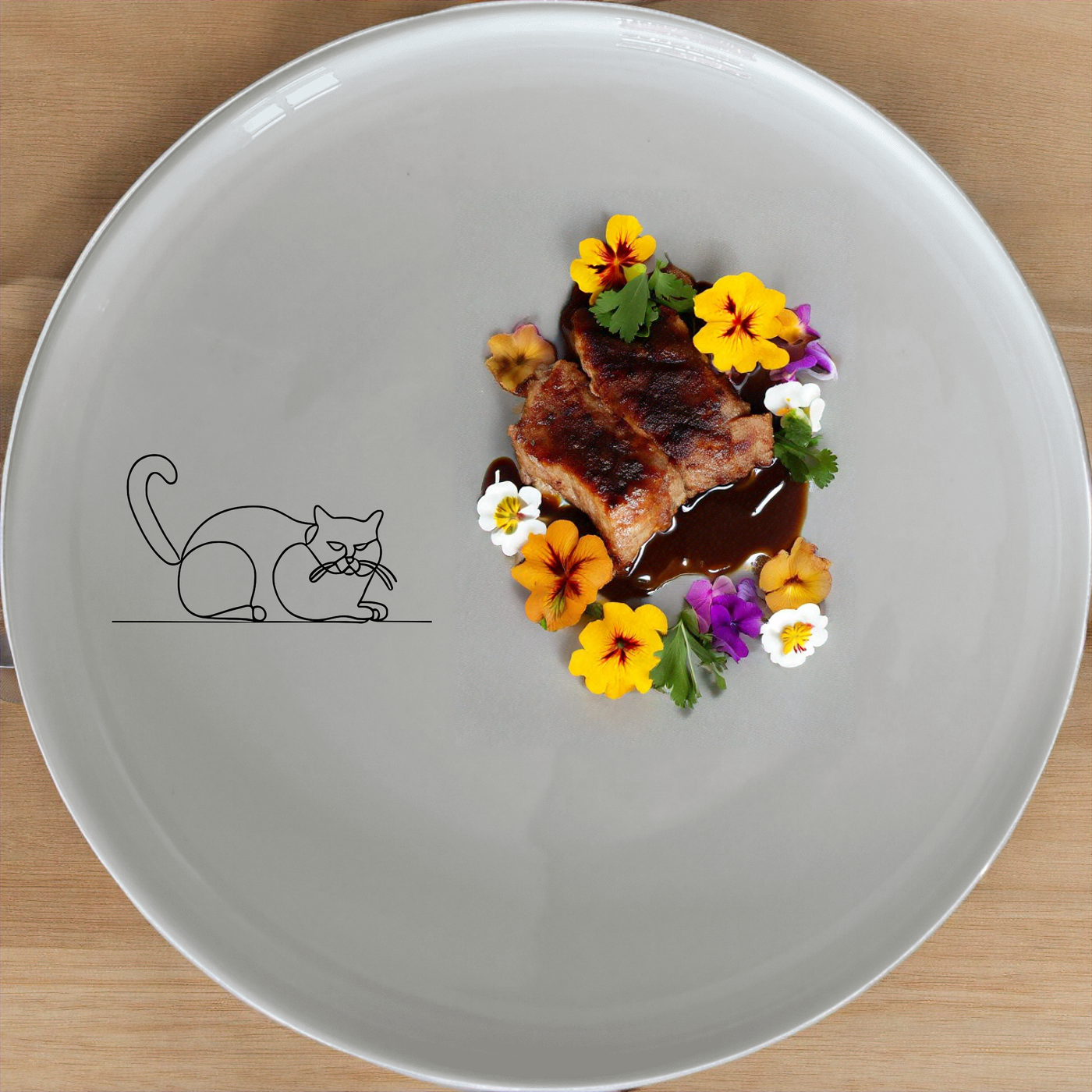 The Grumpy Fat Cat Dinner Set of 12 brings a whimsical touch to your dining table with charming illustrations of a grumpy fat cat.