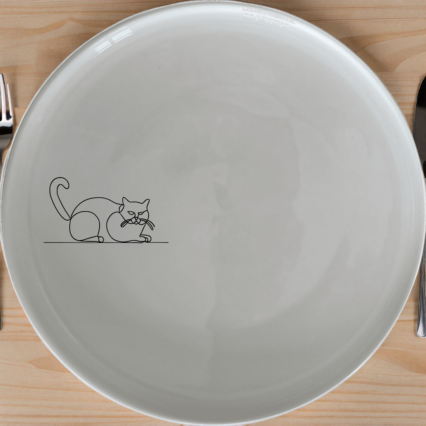 Grumpy Fat Cat Dinner Plate Set of 4 - Range 2 is a charming set of four ceramic dinner plates featuring a grumpy fat cat design. Perfect for adding a touch of humor to your dining table.