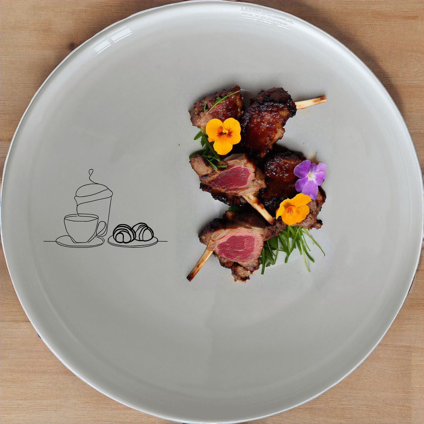 The Coffee and Pastries Dinner Set of 12 brings a touch of elegance to your dining table with its minimalist design and charming illustration.