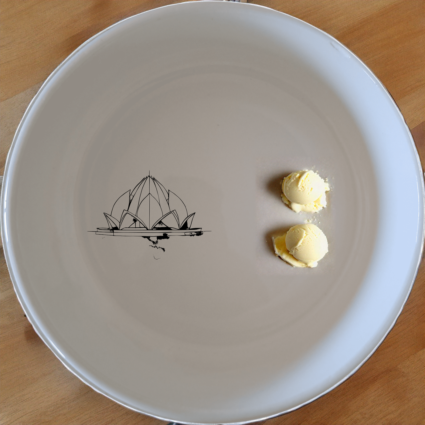 The Lotus Temple Bowl Set of 4 - Range 1 features delicate artwork inspired by the iconic Lotus Temple, perfect for adding a touch of serenity to your dining experience.