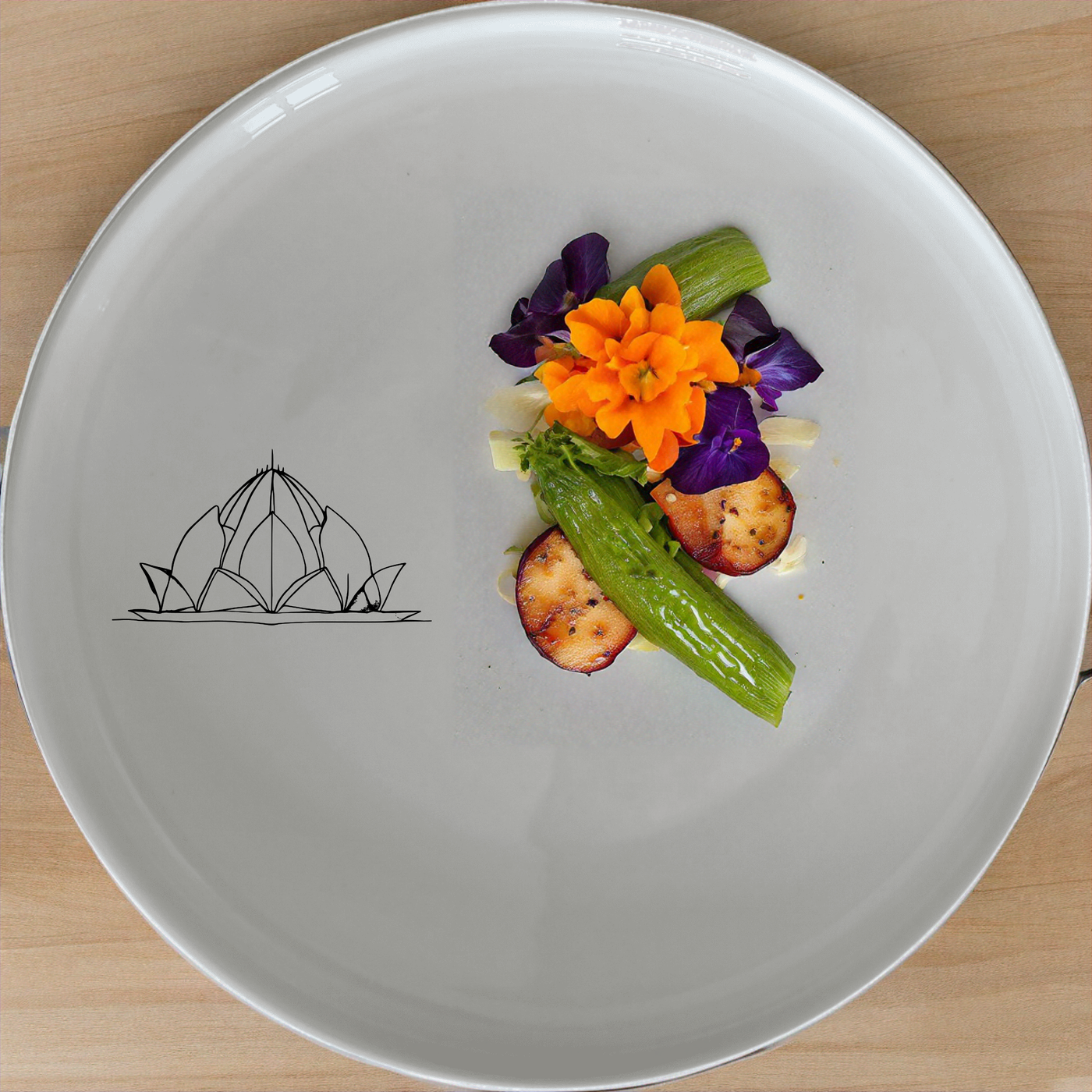 The Lotus Temple Watercolour Dinner Set of 12 - Range 3 brings serene elegance to your dining table with its delicate lotus temple design.