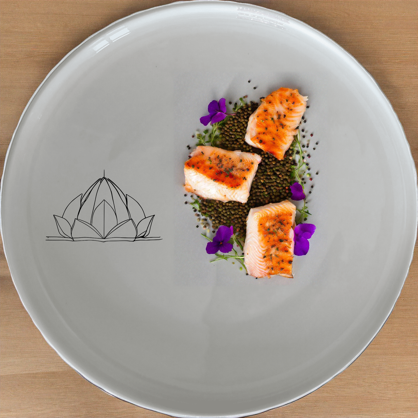 Lotus Temple Watercolour Dinner Plate Set of 4 - Range 2 features elegant lotus designs for a sophisticated dining experience.