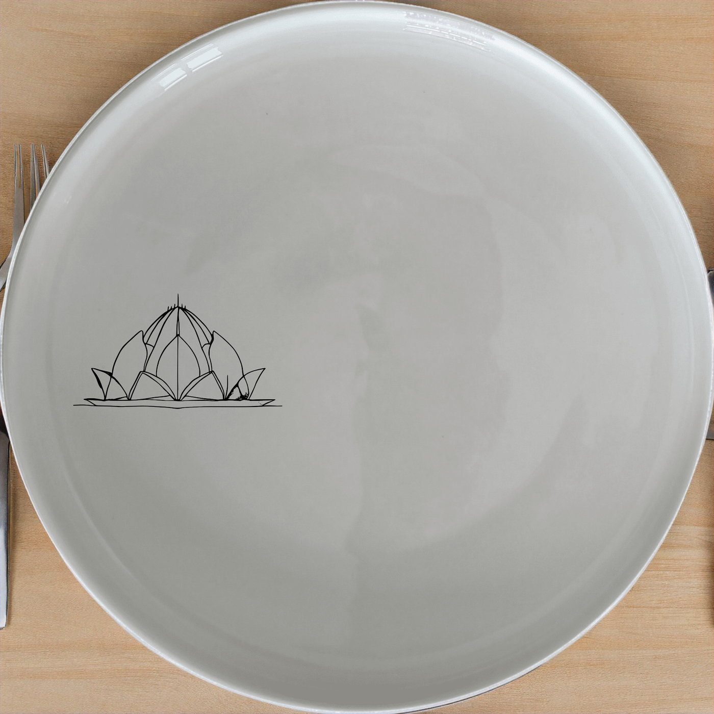 Lotus Temple Watercolour Dinner Plate Set of 4 - Range 3 features delicate artwork perfect for modern dining. This set of four plates adds an artistic touch to any table setting.