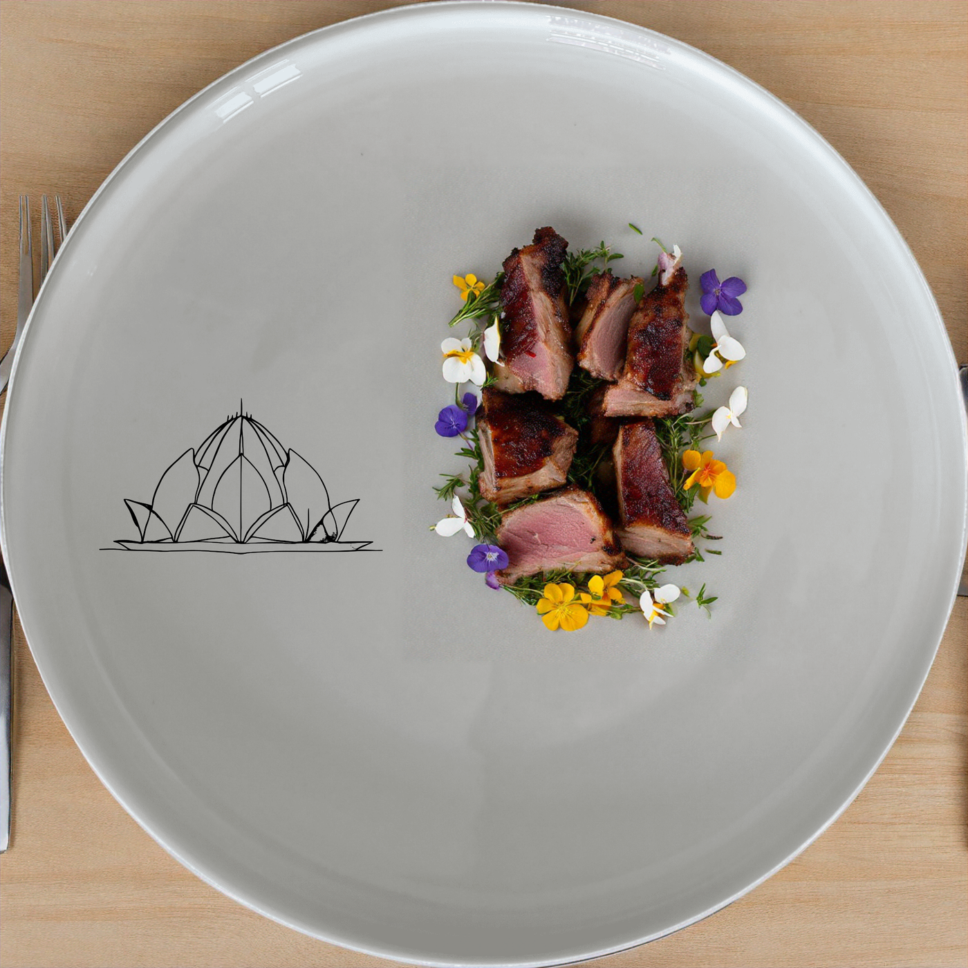 Lotus Temple Watercolour Dinner Plate Set of 4 - Range 3 features delicate artwork perfect for modern dining. This set of four plates adds an artistic touch to any table setting.