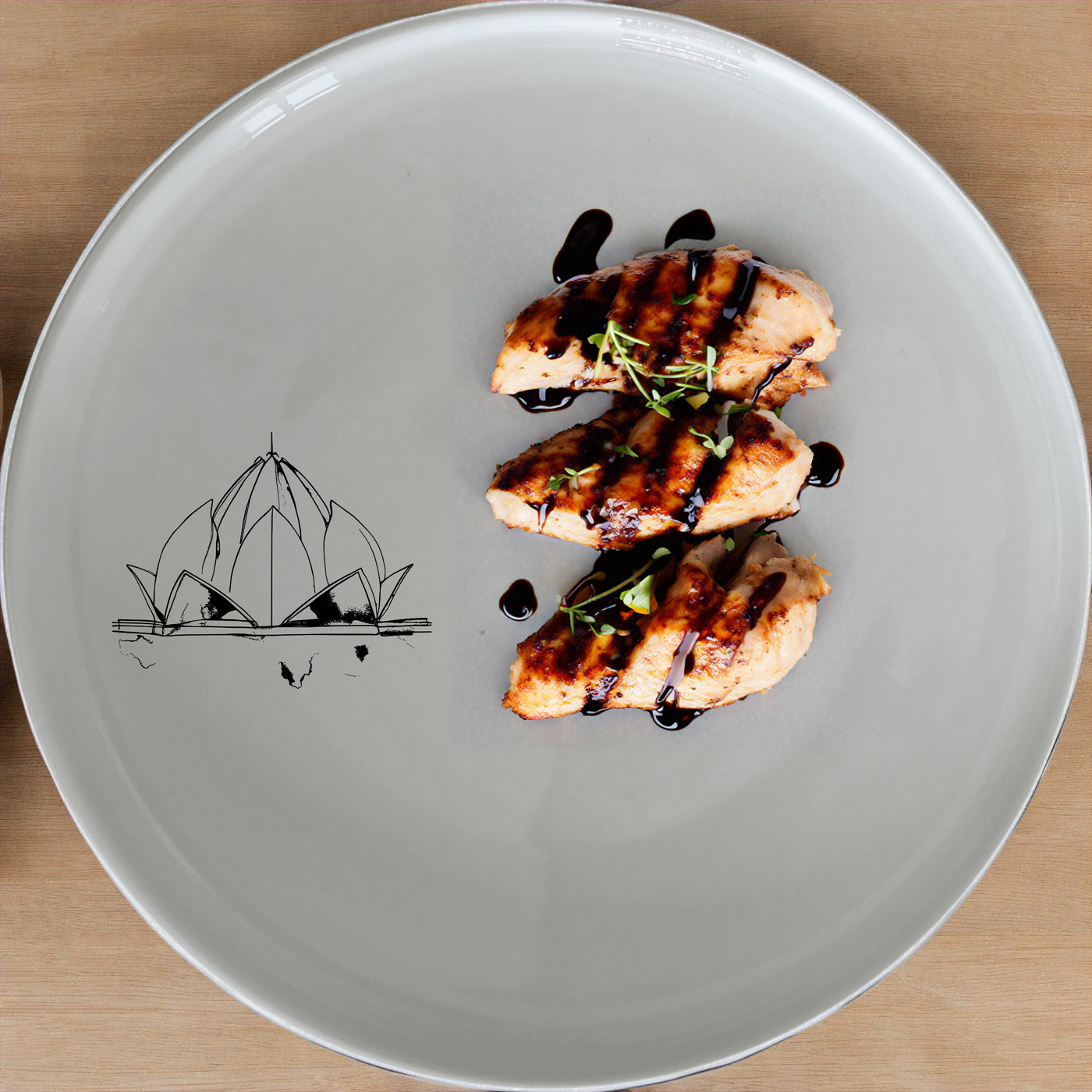 Lotus Temple Watercolour Dinner Plate Set of 4 - Range 4 features a delicate lotus temple design, perfect for elevating any dining experience.