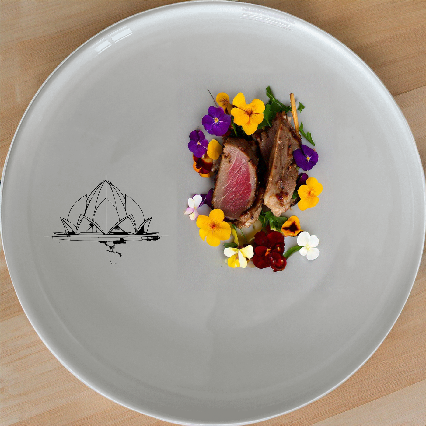 Lotus Temple Watercolour Side Plate Set of 4 - Range 1 adds elegance to any dining table with its intricate design.