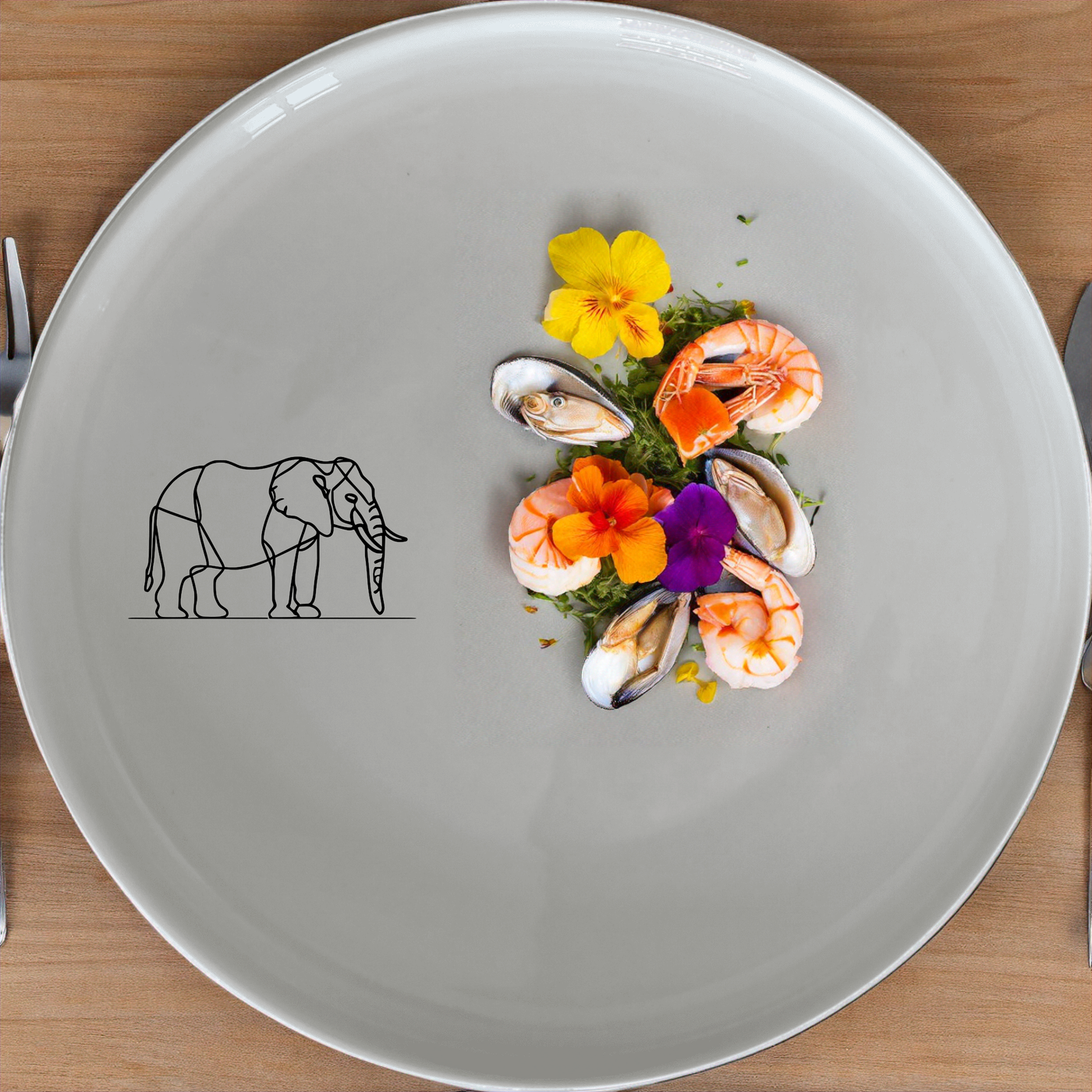 The Safari Animals Dinner Set of 12 brings the wild to your table with elegant elephant designs on white ceramic plates, bowls, and side plates.