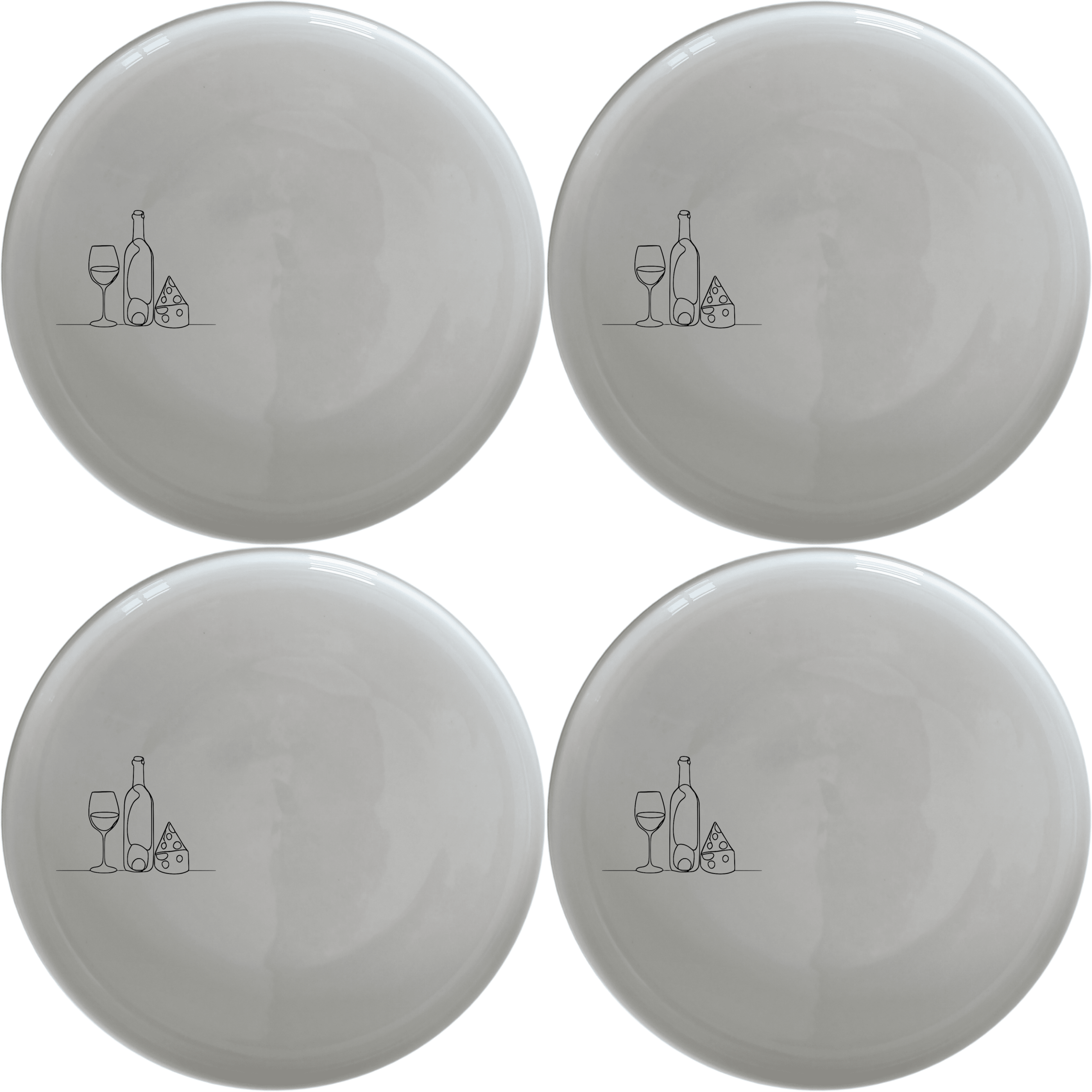 The Wine and Cheese Dinner Plate Set of 4 is a stylish and versatile addition to any dining table, perfect for entertaining guests or enjoying a casual meal.