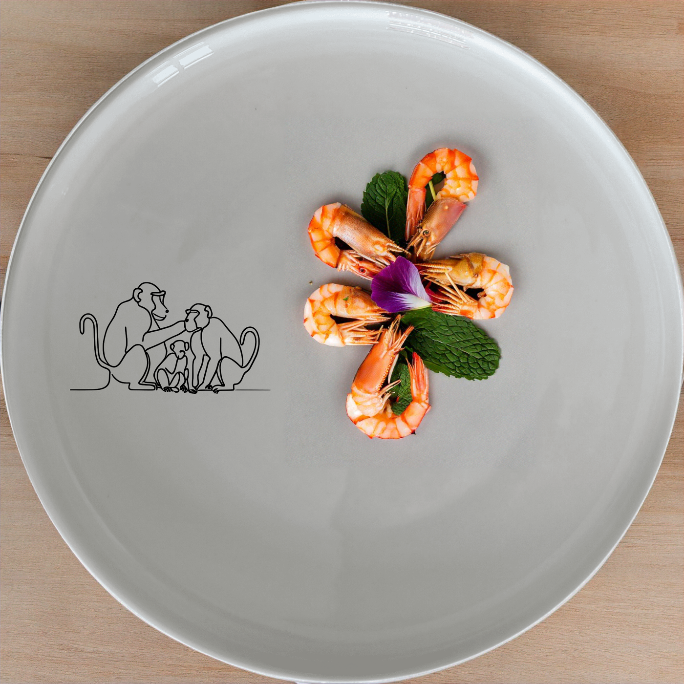 The Baboon Troop Social Grooming Scene Dinner Set of 12 features charming illustrations of baboon social grooming, perfect for adding a touch of nature to your dining experience.