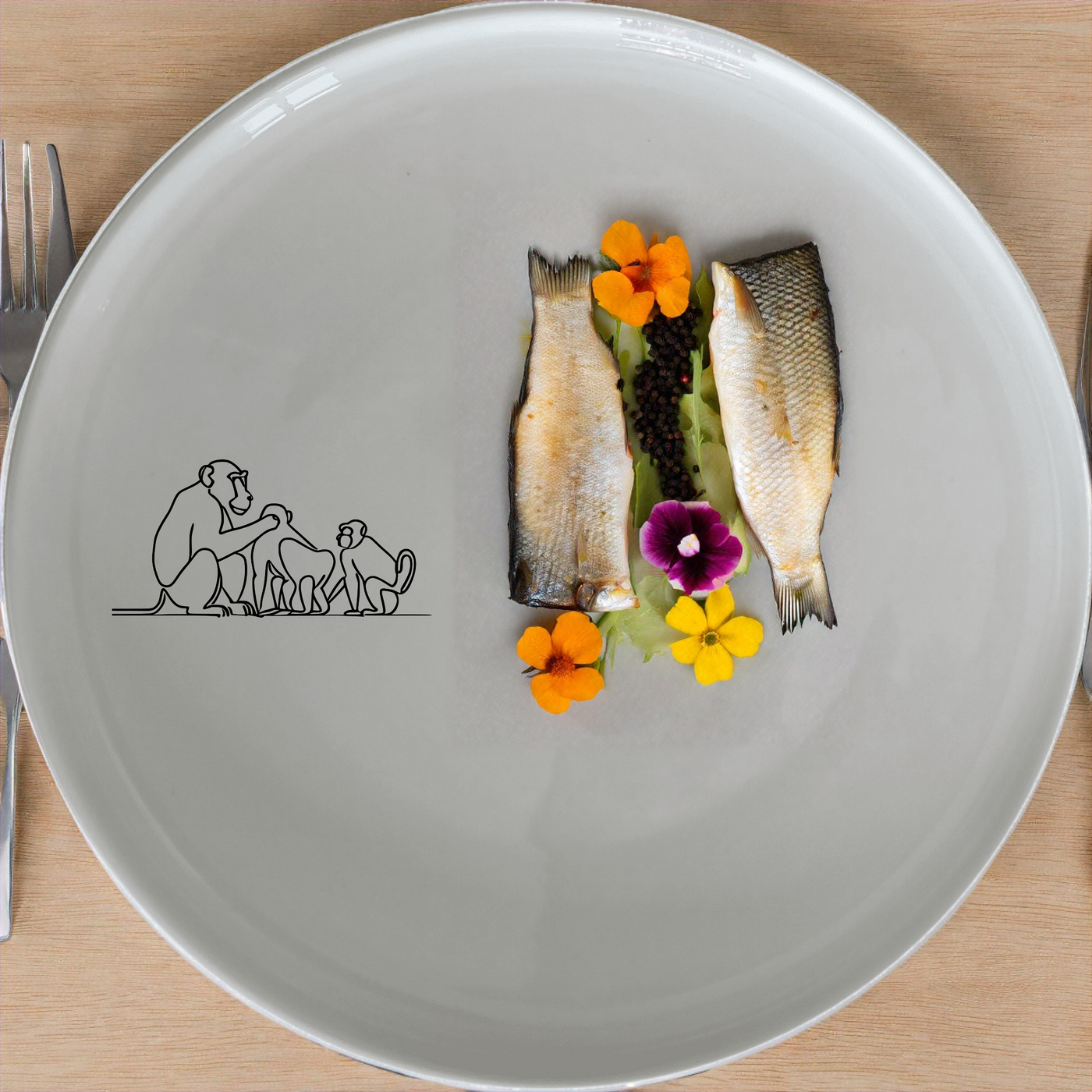 Baboon Troop Dinner Plate Set of 4 - Range 4 features intricate baboon illustrations, perfect for adding a unique touch to your dining experience.