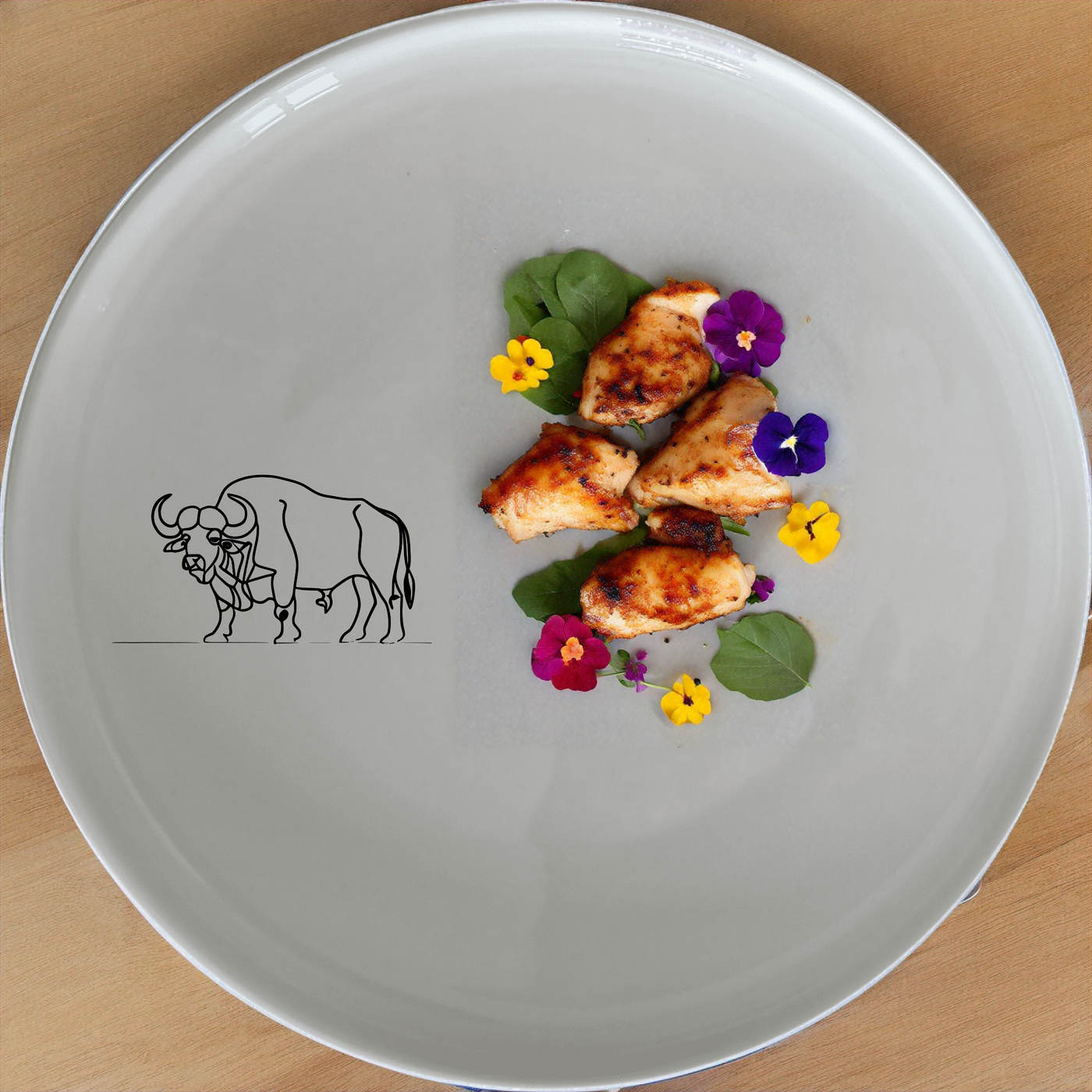 Buffalo Herd Powerful Horns Dinner Set of 12 - Range 2 is a stunning collection of ceramic dinnerware featuring bold buffalo illustrations.
