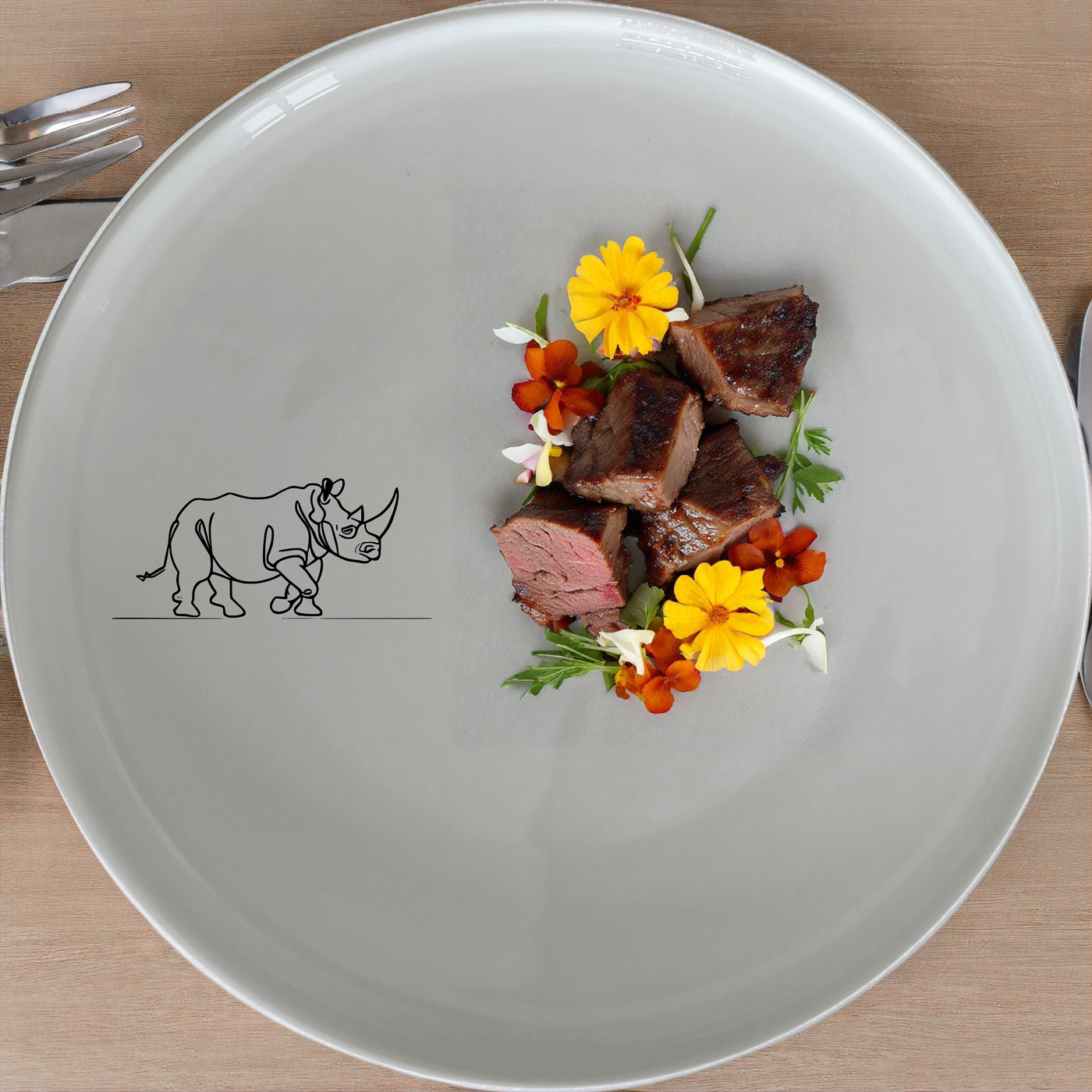 The Charging Rhino Horn Forward Stance Dinner Set of 12 brings a bold, artistic touch to your dining experience with its unique design and high-quality ceramic construction.
