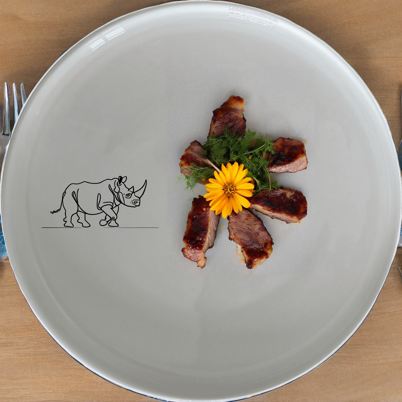 Charging Rhino Horn Dinner Plate Set of 4 - Range 1 is a stylish and elegant dinner plate set featuring a charging rhino horn design. Perfect for any dining occasion.