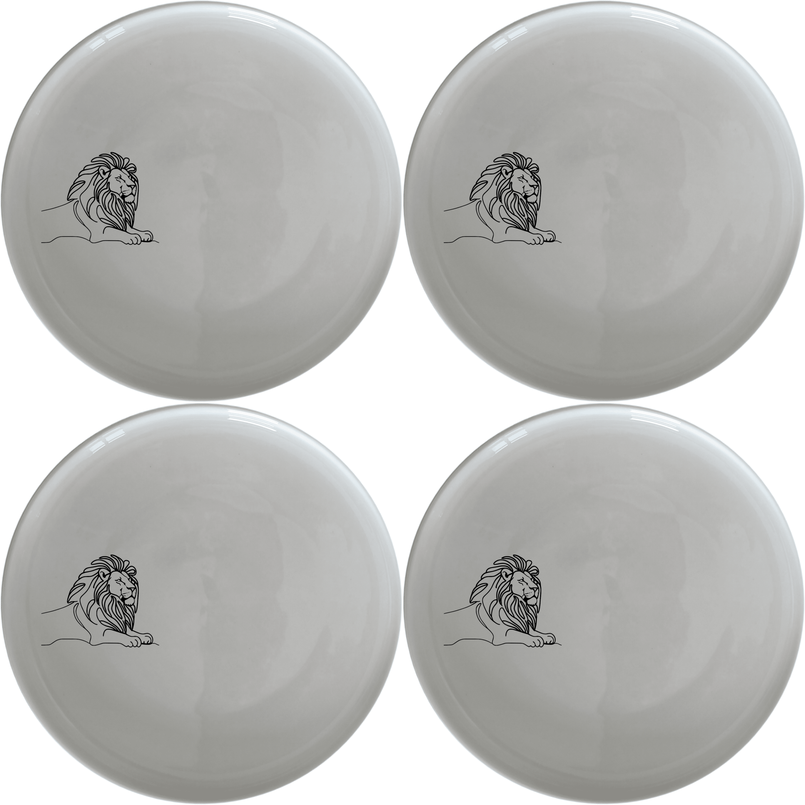 Crouching Lion Side Plate Set of 4 - Range 1 offers a sleek, modern design perfect for any dining table. This set of four plates features an artistic depiction of a crouching lion, adding a touch of sophistication to your home decor. Crafted from high-quality ceramic, these plates are durable, dishwasher-safe, and microwave-safe, making them ideal for everyday use or special occasions.