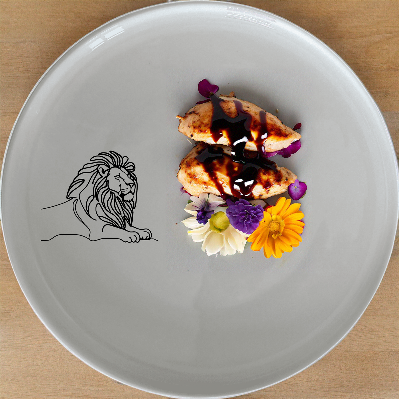 Crouching Lion Dinner Plate Set of 4 - Range 1 is a stylish and modern dinner plate set featuring a sleek lion design, perfect for any dining occasion.