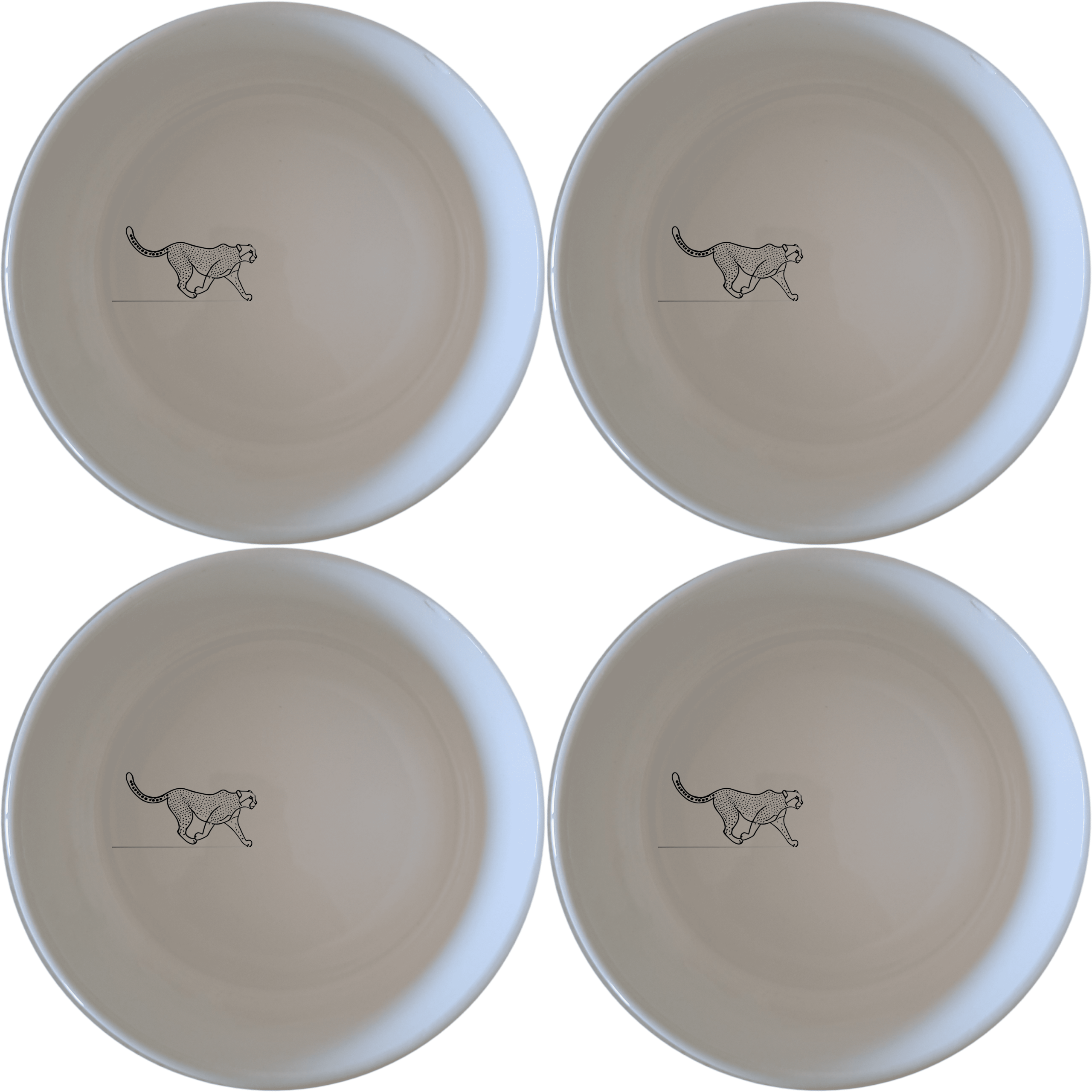 Elevate your dining experience with the Graceful Cheetah Bowl Set of 4 - Range 1, featuring sleek cheetah designs on elegant ceramic bowls.