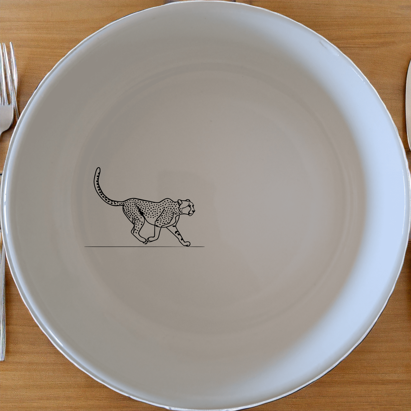 Elevate your dining experience with the Graceful Cheetah Bowl Set of 4 - Range 3, featuring elegant cheetah designs on white ceramic bowls.