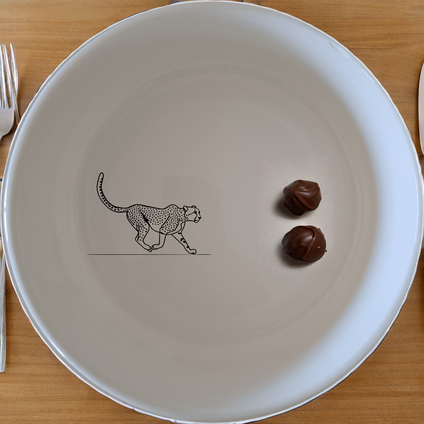 Elevate your dining experience with the Graceful Cheetah Bowl Set of 4 - Range 3, featuring elegant cheetah designs on white ceramic bowls.