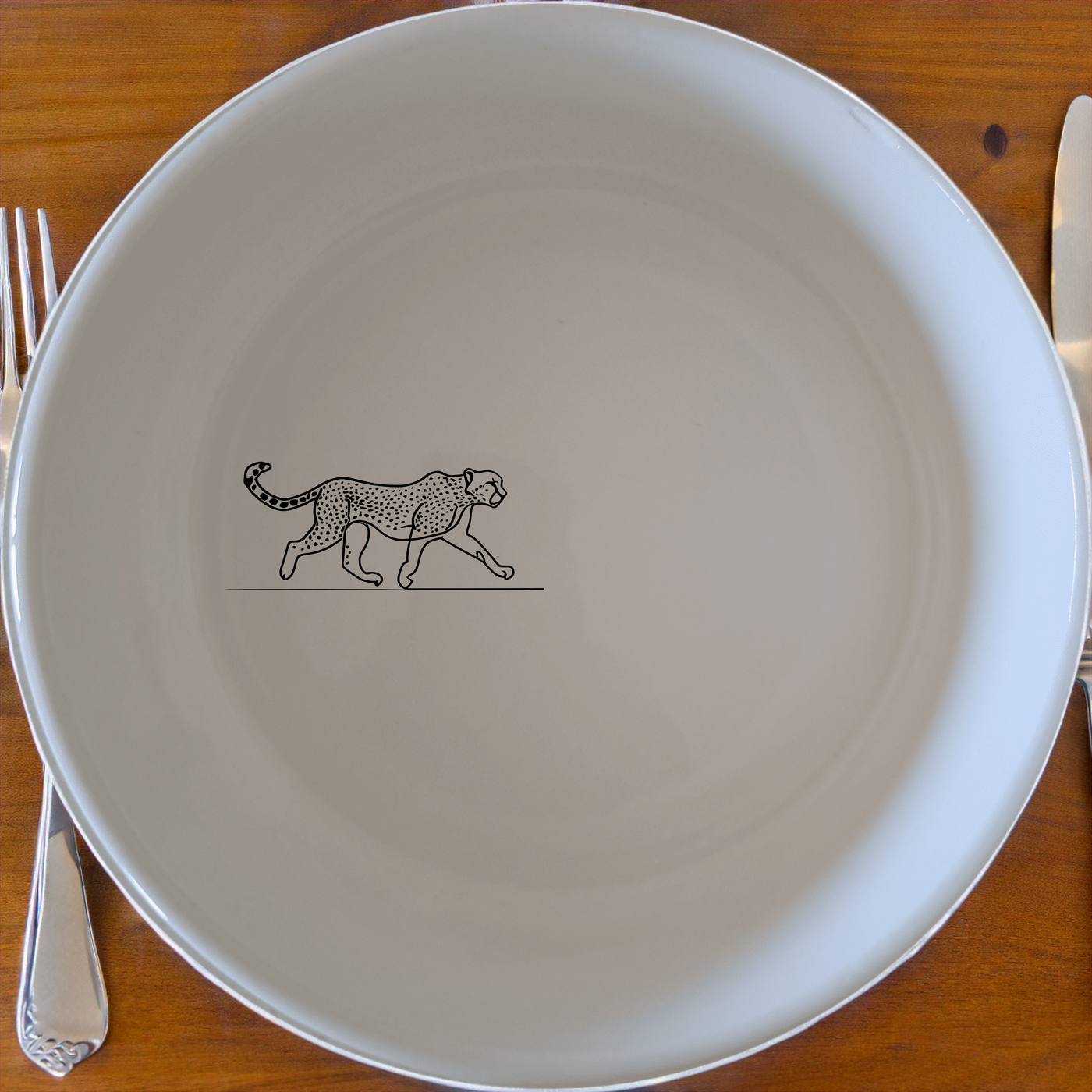 The Graceful Cheetah Bowl Set of 4 - Range 4 features elegant cheetah designs on white ceramic bowls, perfect for modern dining.