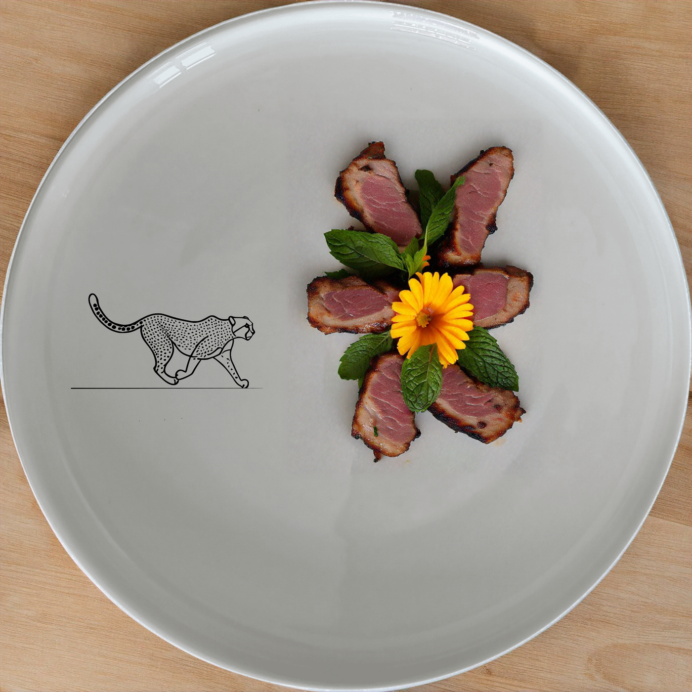 The Graceful Cheetah Mid Sprint Dinner Set of 12 brings a touch of wild elegance to your dining table, featuring sleek cheetah designs on each piece.