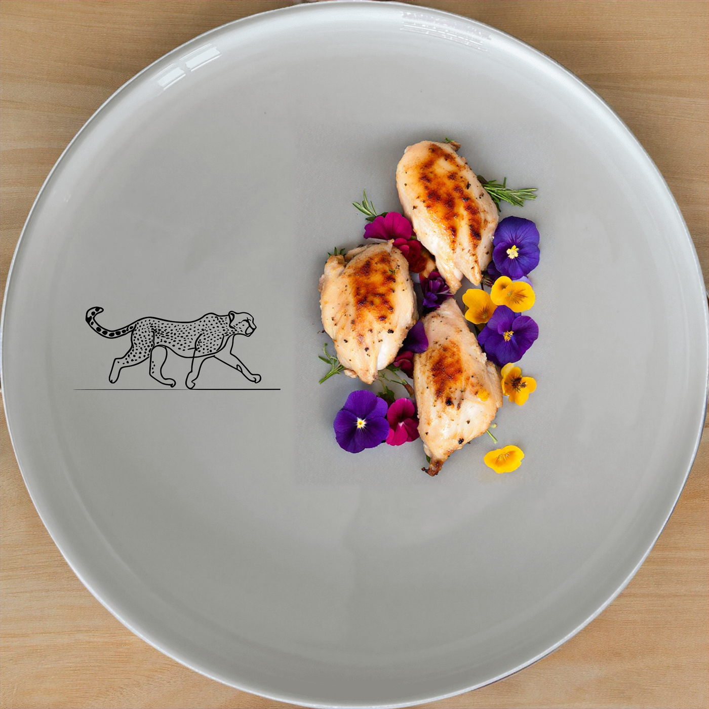 The Graceful Cheetah Dinner Plate Set of 4 - Range 4 features sleek cheetah designs on white ceramic plates, perfect for modern dining.