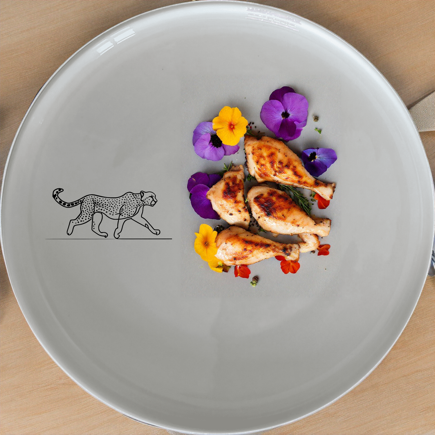 The Graceful Cheetah Side Plate Set of 4 - Range 4 features sleek cheetah designs on white ceramic plates, perfect for modern dining.