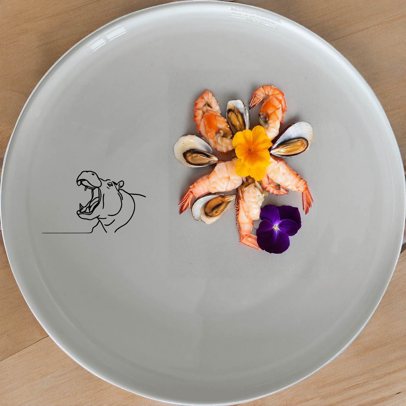 The Hippo Yawning Dinner Plate Set of 4 - Range 3 features bold, artistic designs perfect for modern dining. Crafted from durable ceramic, these plates are microwave and dishwasher safe.
