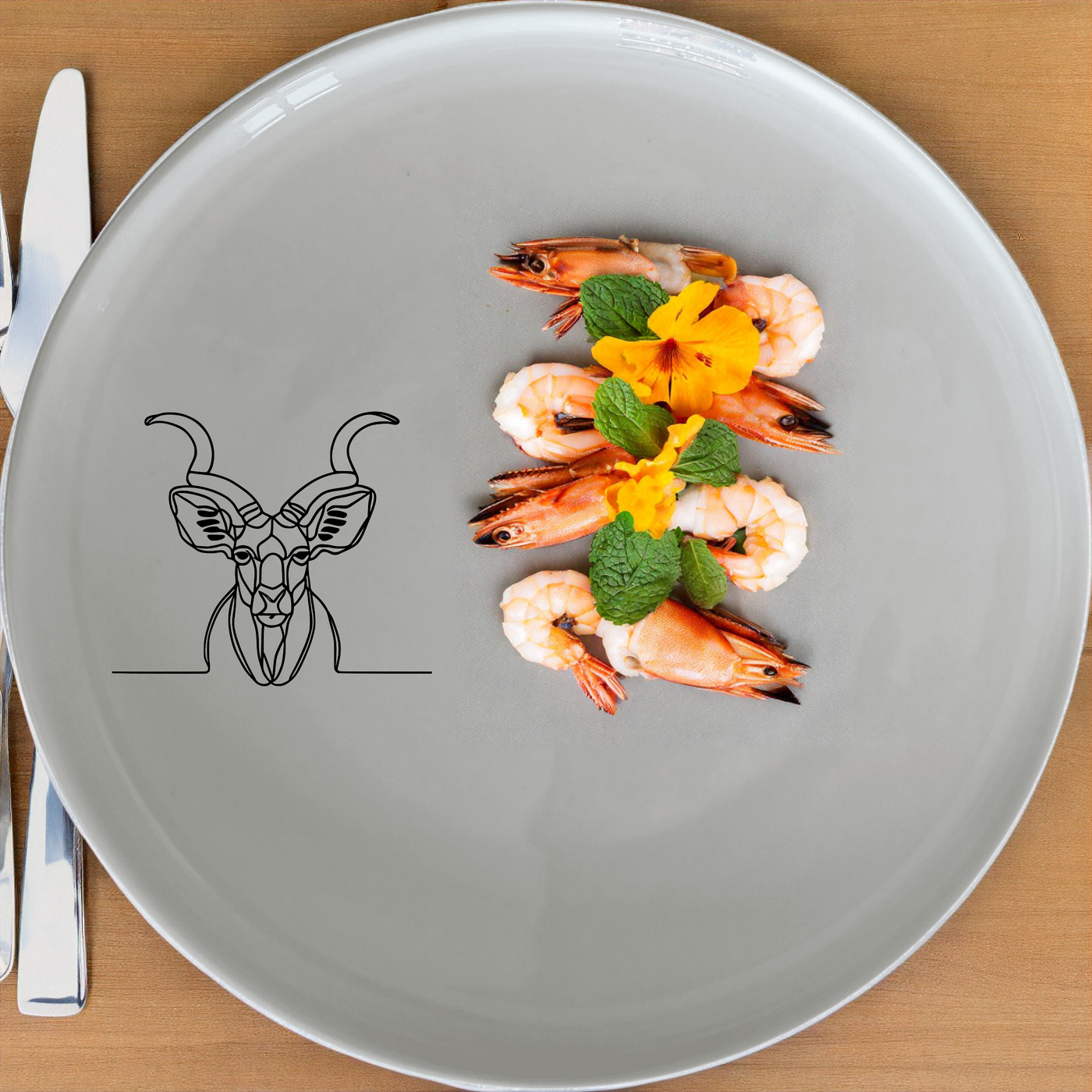 The Kudu Antelope Spiral Horns Dinner Set of 12 brings a touch of nature to your dining table with its elegant and unique design.