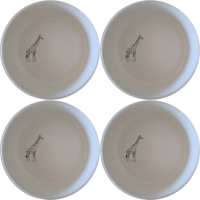 This Majestic Giraffe Bowl Set of 4 - Range 1 features elegant giraffe designs on white ceramic bowls, perfect for any dining occasion.