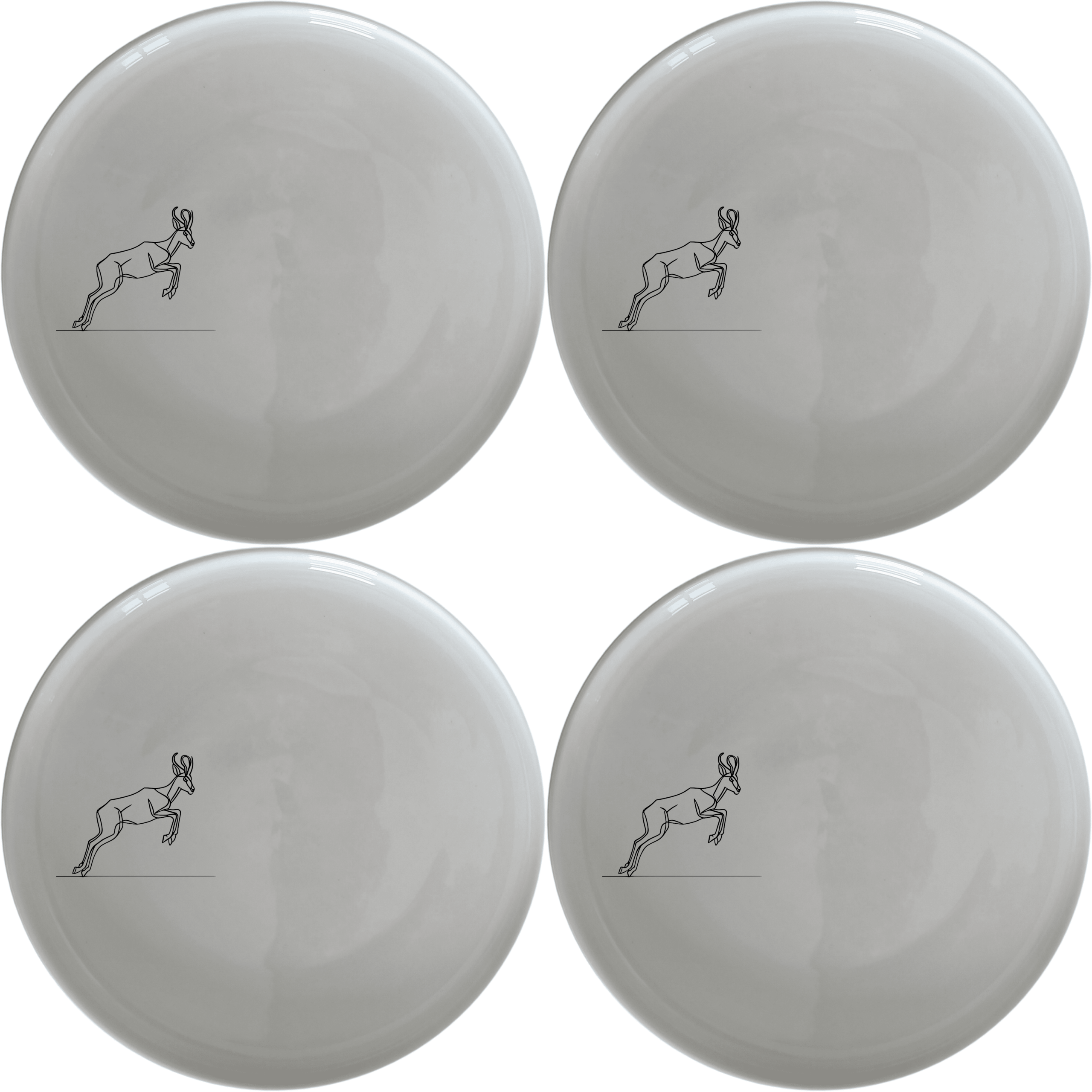Springbok Leaping Dinner Plate Set of 4 - Range 4 features a dynamic leaping antelope design, perfect for modern dining.