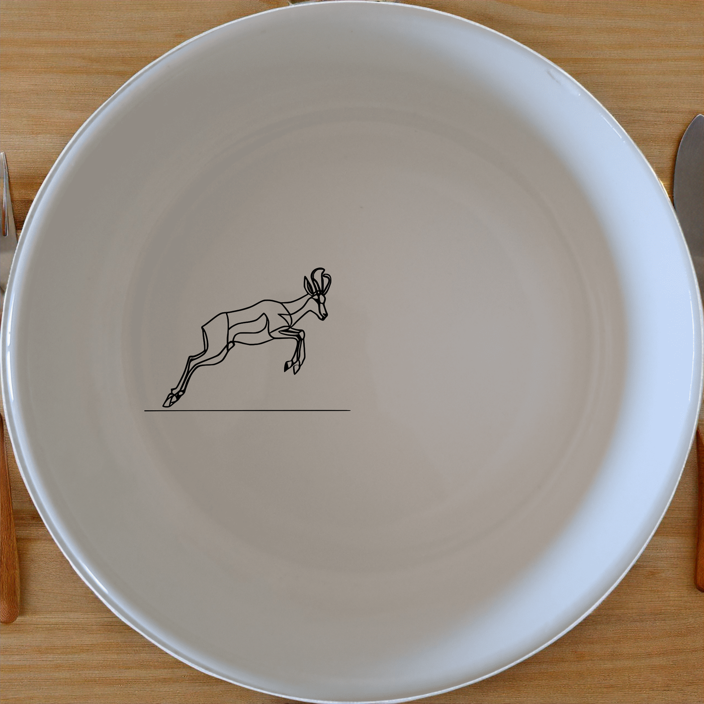 The Springbok Leaping Bowl Set of 4 features a dynamic leaping antelope design, perfect for modern dining and adding a touch of nature to your table.