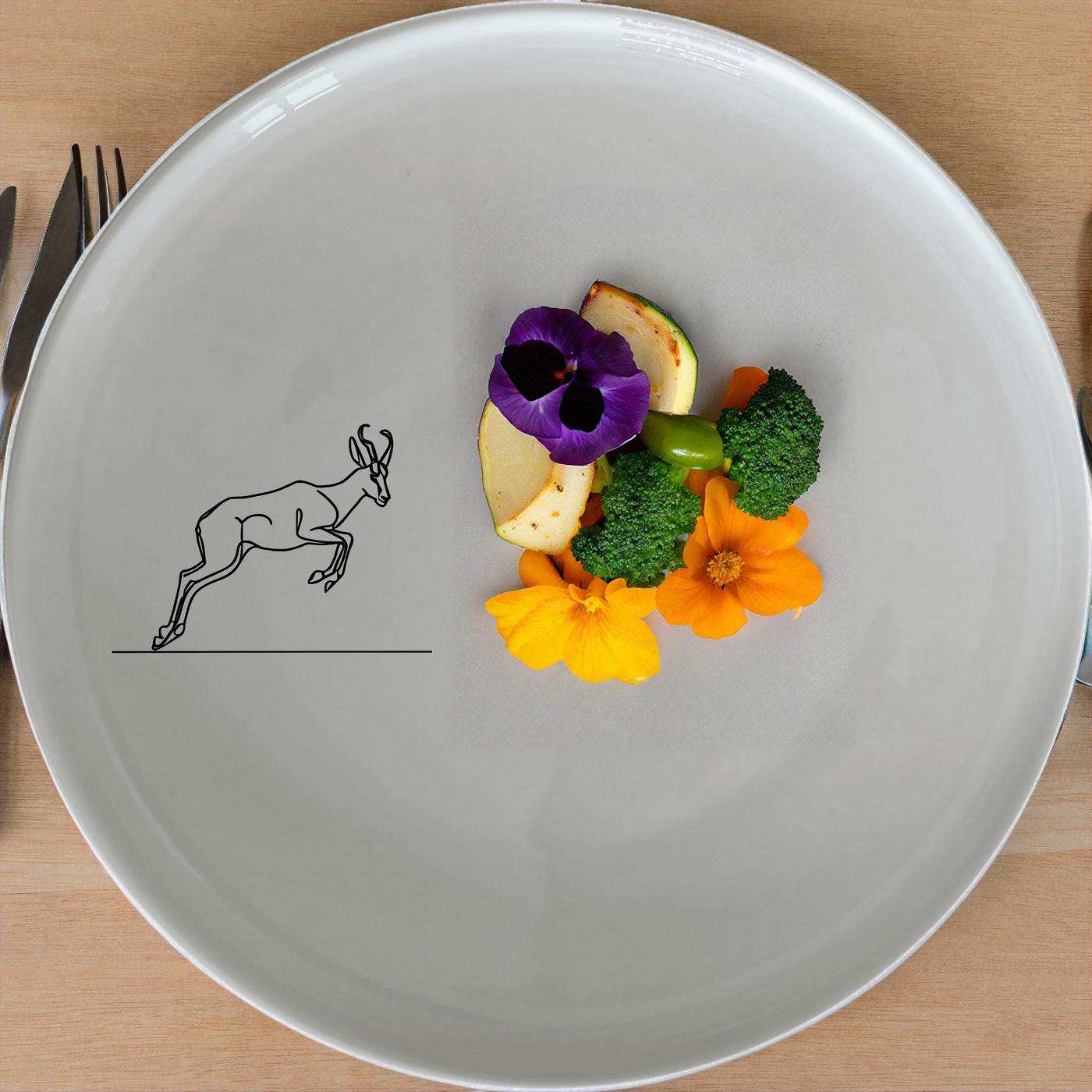 The Springbok Leaping Antelope Dinner Set of 12 features a sleek, modern design perfect for any dining occasion.