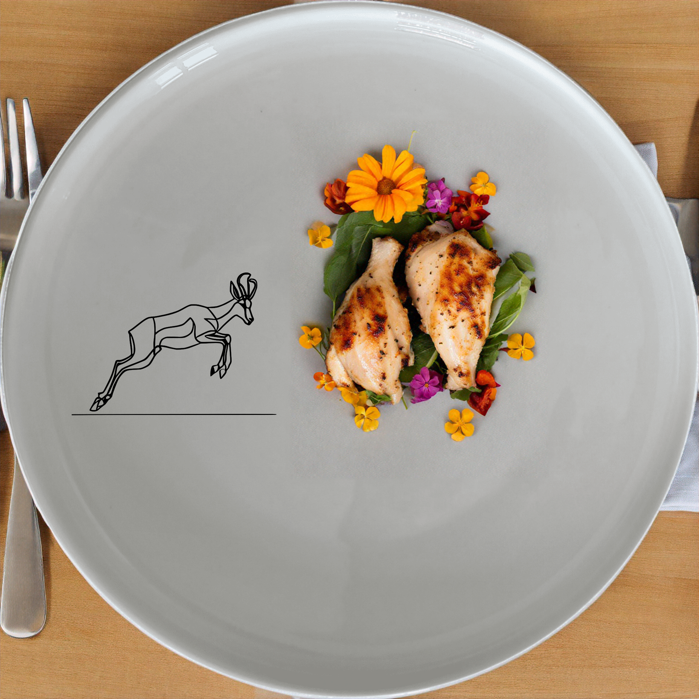 Springbok Leaping Antelope Dinner Set of 12 - Range 4 features elegant leaping antelope designs on white ceramic plates, perfect for modern dining.