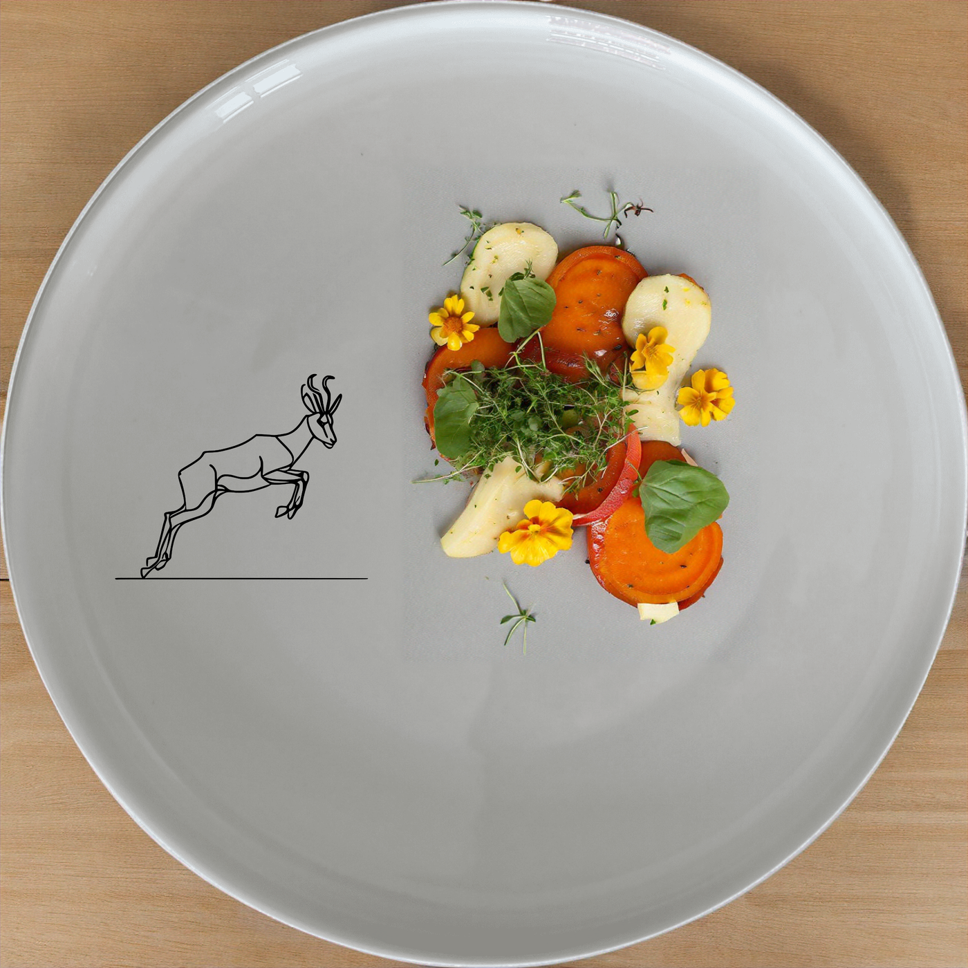 Springbok Leaping Dinner Plate Set of 4 - Range 2 features a dynamic leaping antelope design, perfect for modern dining. This set of four plates adds a touch of nature to your table setting.