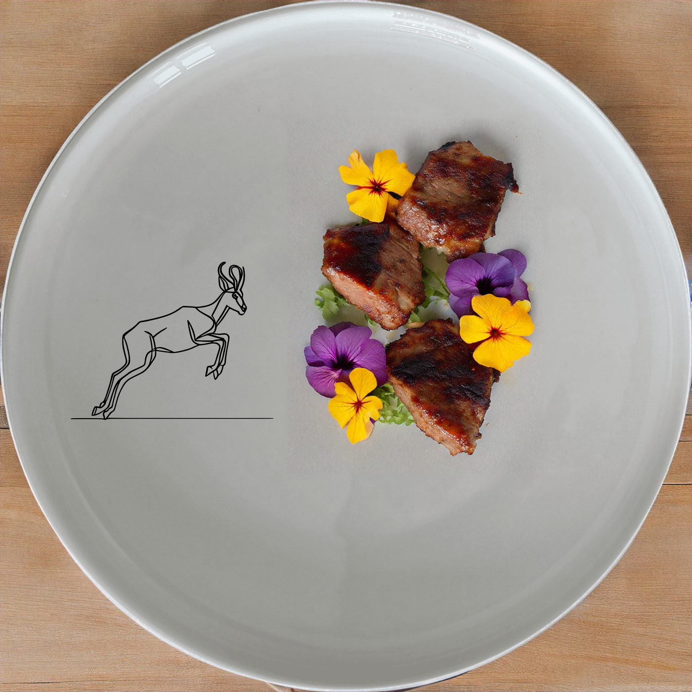 Springbok Leaping Dinner Plate Set of 4 - Range 4 features a dynamic leaping antelope design, perfect for modern dining.