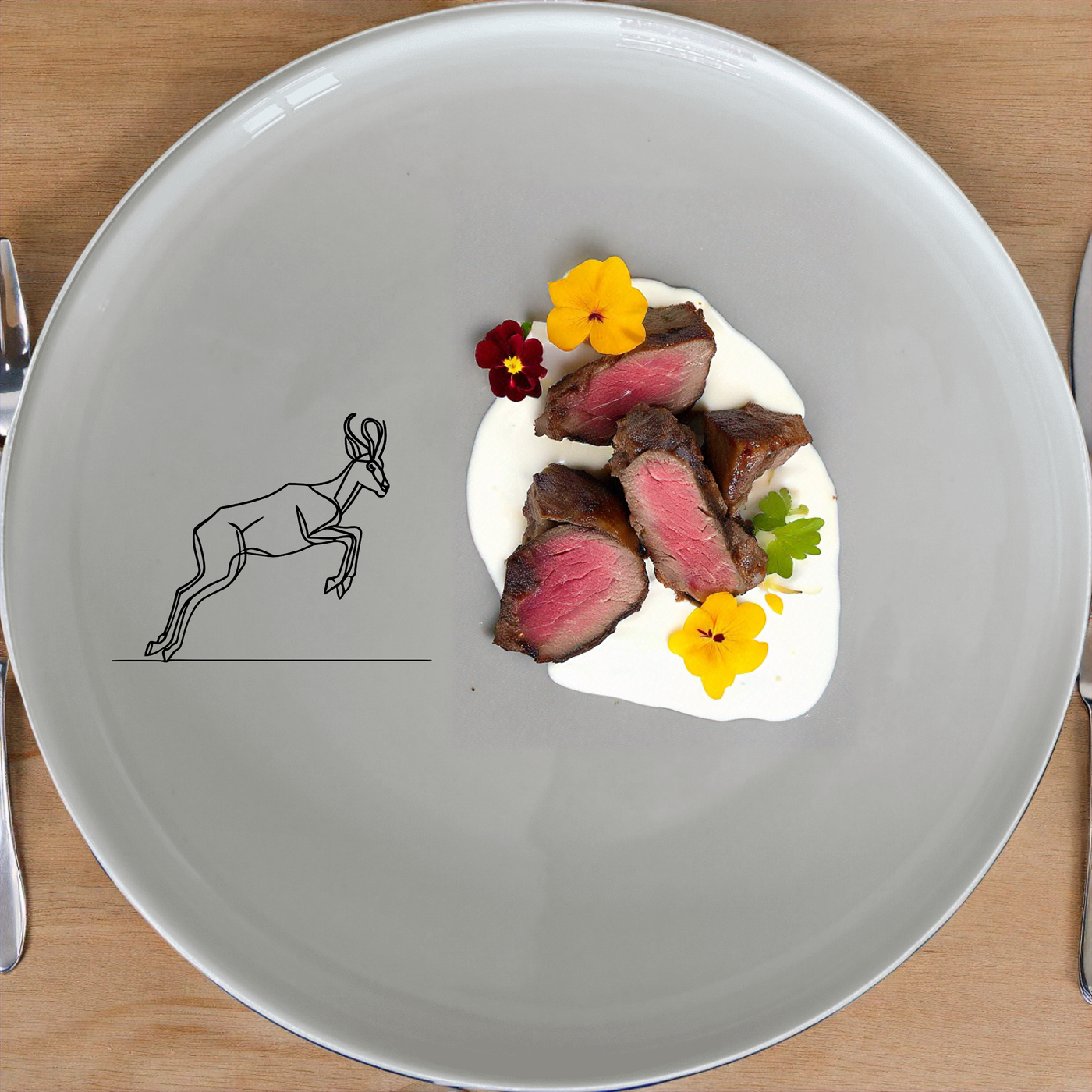Springbok Leaping Antelope Side Plate Set of 4 - Range 1 is a stylish and elegant set of four side plates featuring a leaping springbok antelope design. Perfect for any dining occasion.